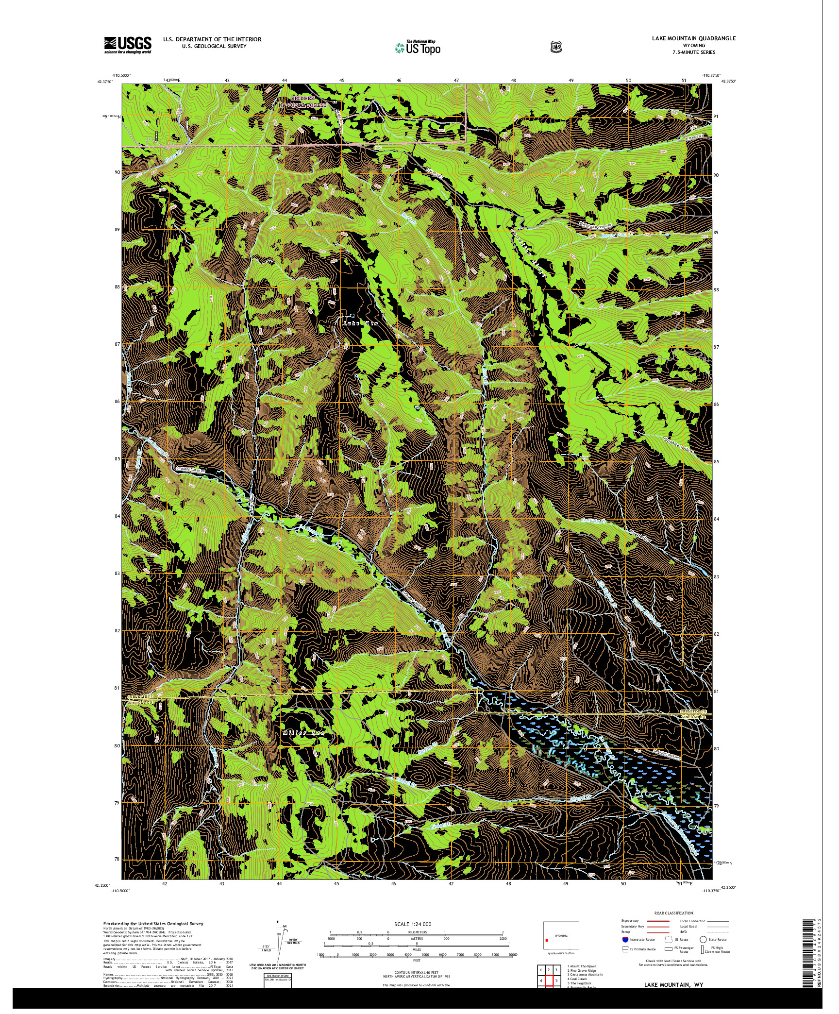 USGS US TOPO 7.5-MINUTE MAP FOR LAKE MOUNTAIN, WY 2021