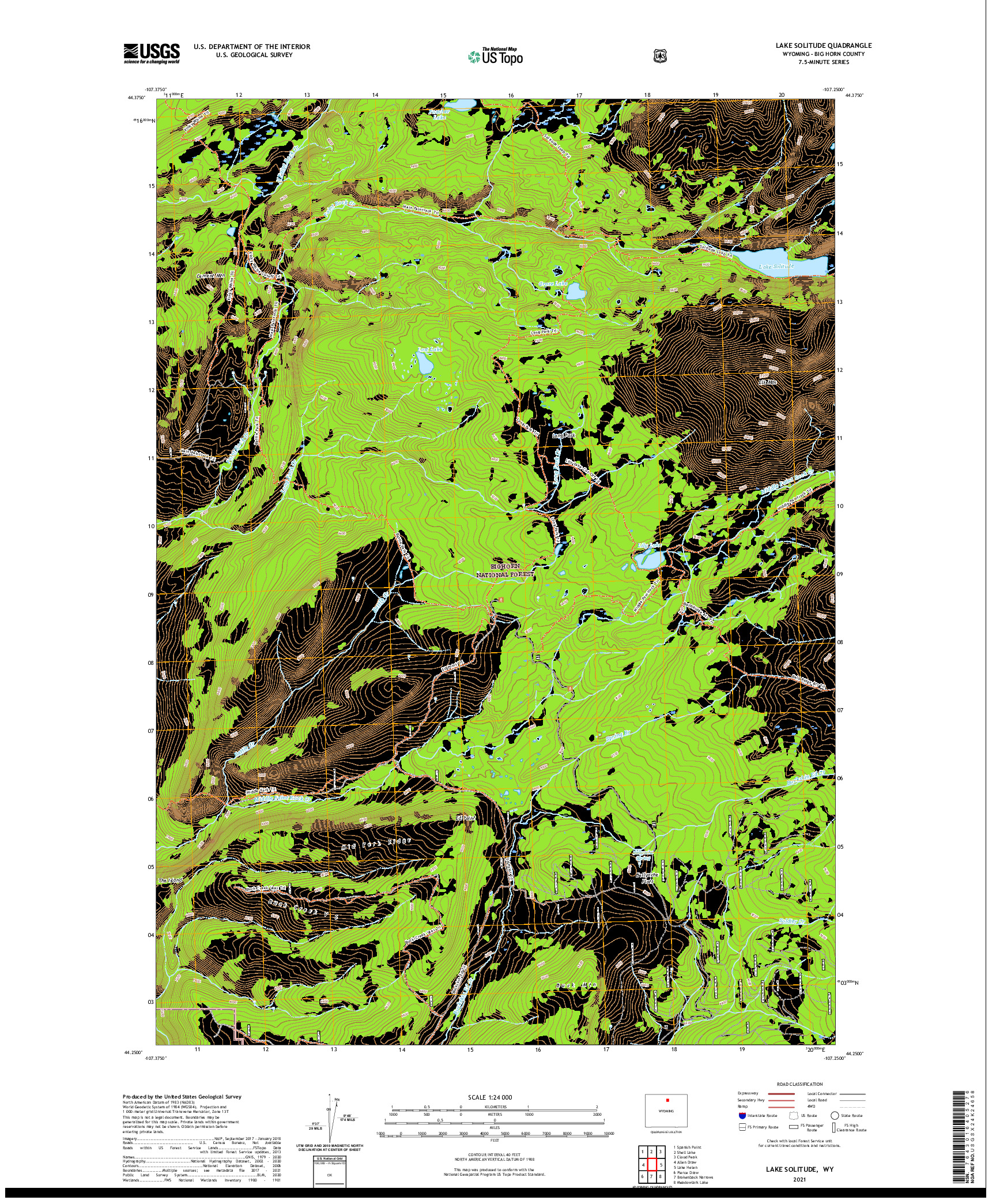 USGS US TOPO 7.5-MINUTE MAP FOR LAKE SOLITUDE, WY 2021