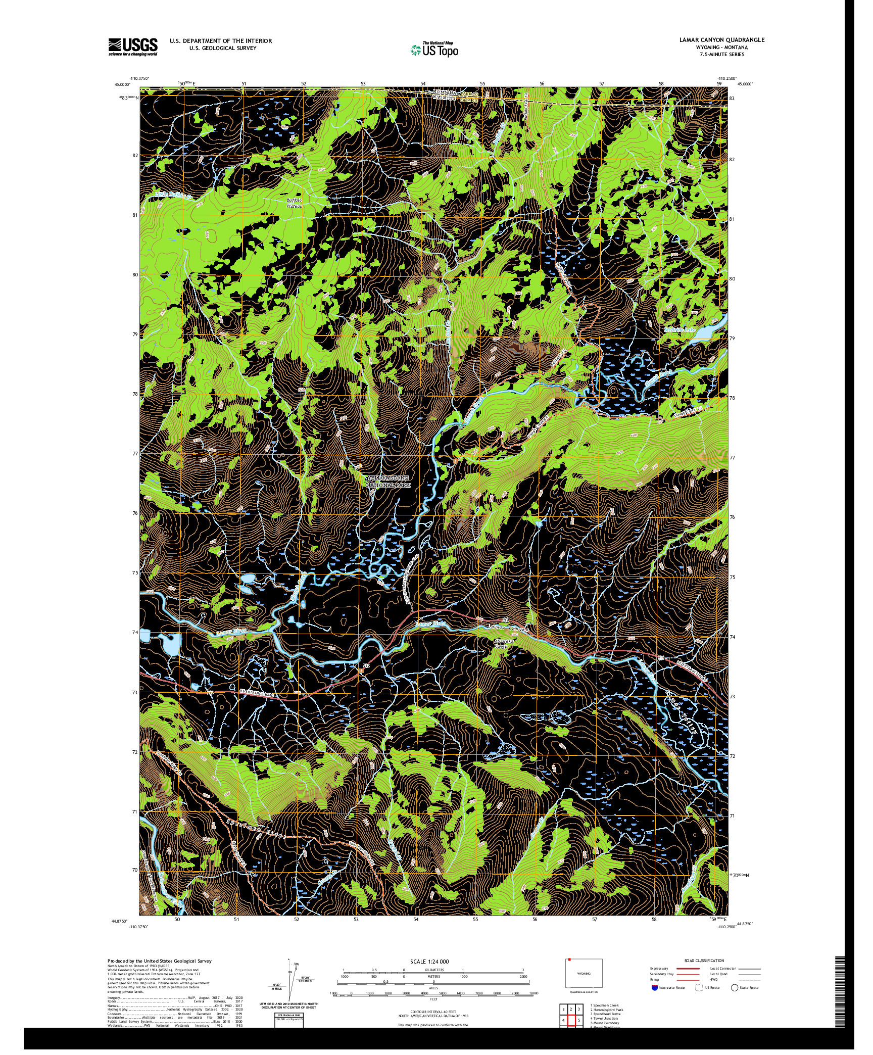 USGS US TOPO 7.5-MINUTE MAP FOR LAMAR CANYON, WY,MT 2021