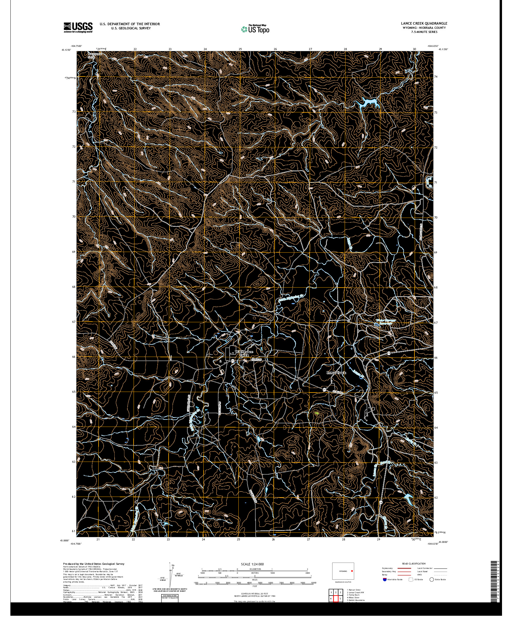 USGS US TOPO 7.5-MINUTE MAP FOR LANCE CREEK, WY 2021