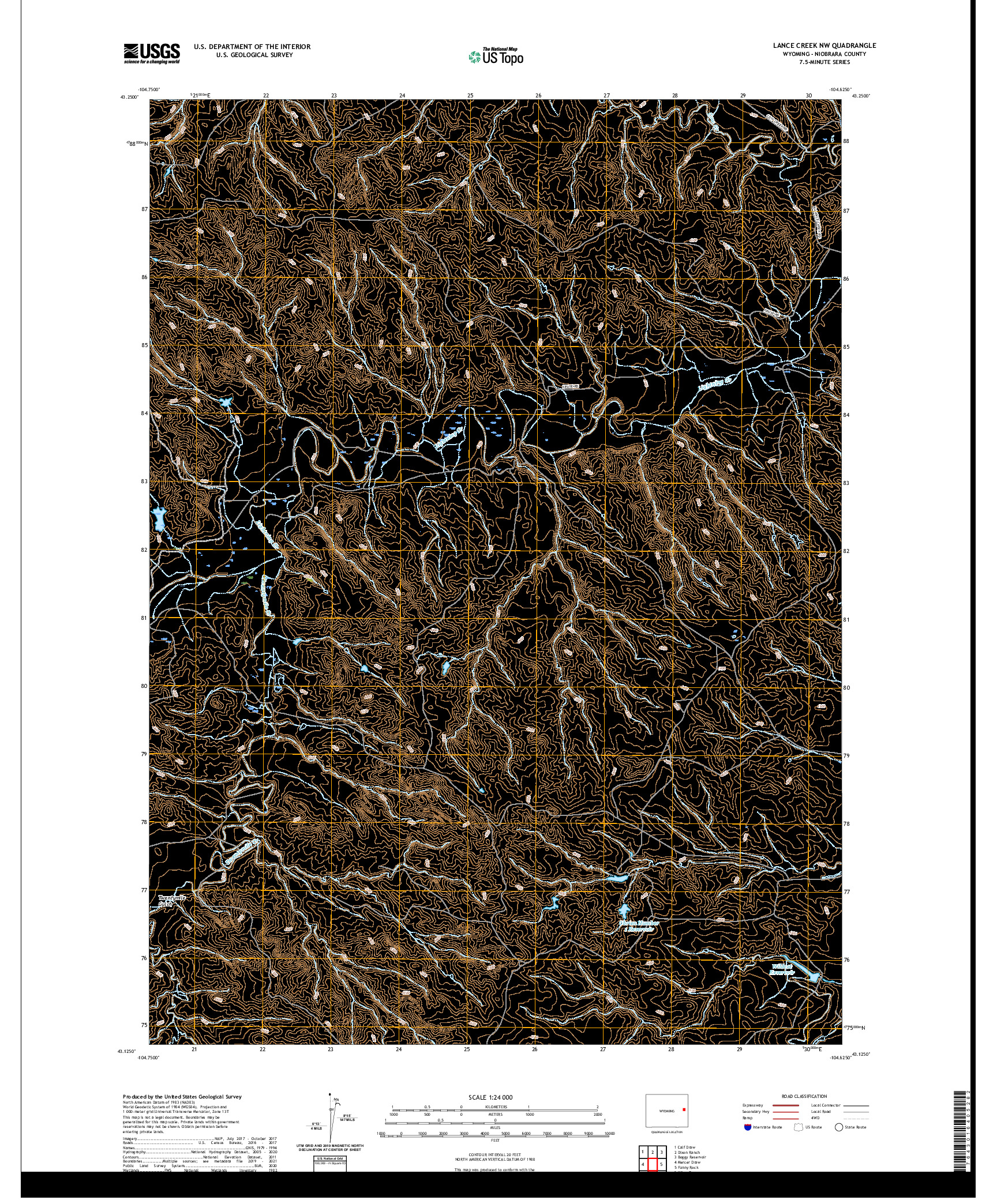 USGS US TOPO 7.5-MINUTE MAP FOR LANCE CREEK NW, WY 2021