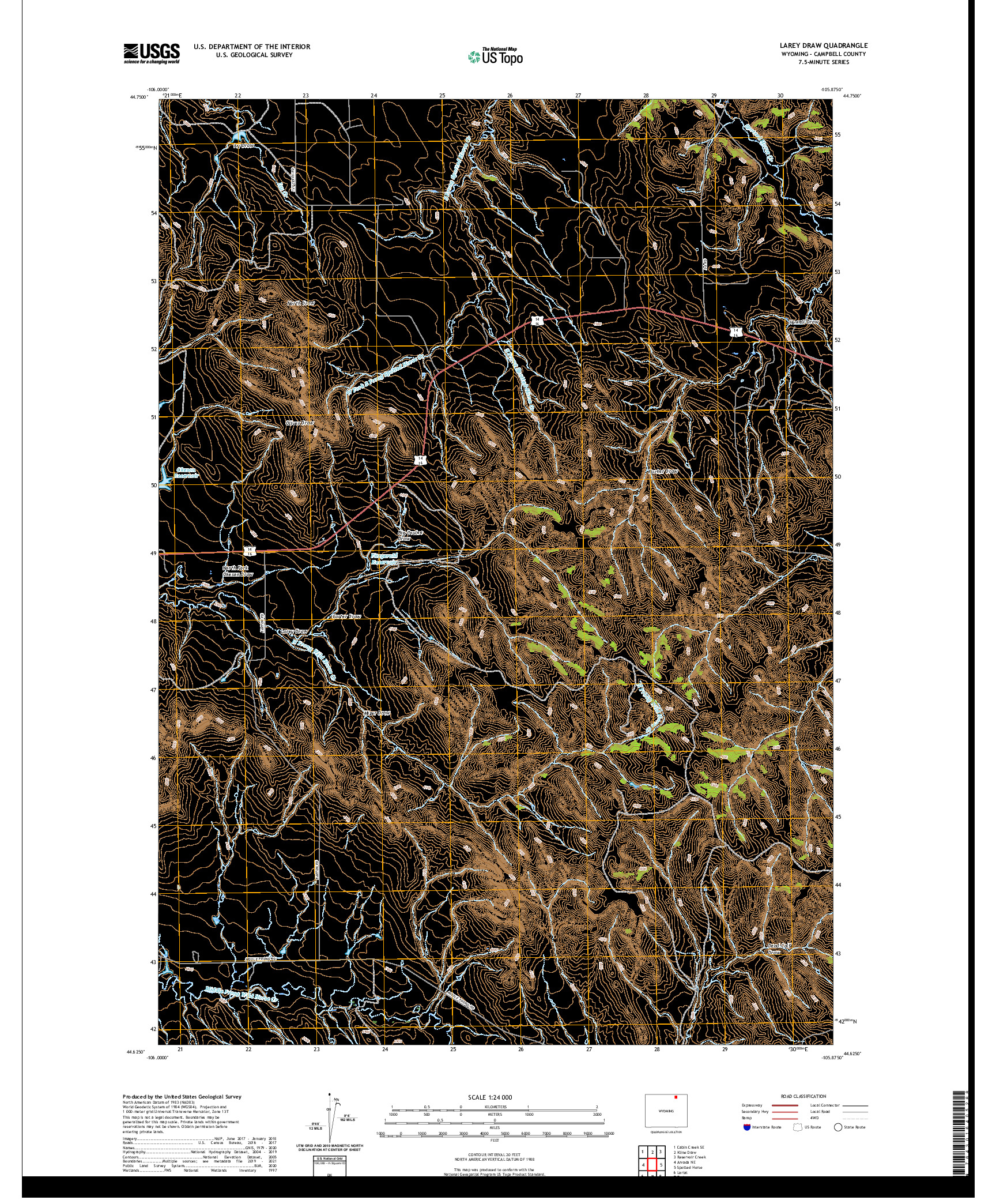 USGS US TOPO 7.5-MINUTE MAP FOR LAREY DRAW, WY 2021