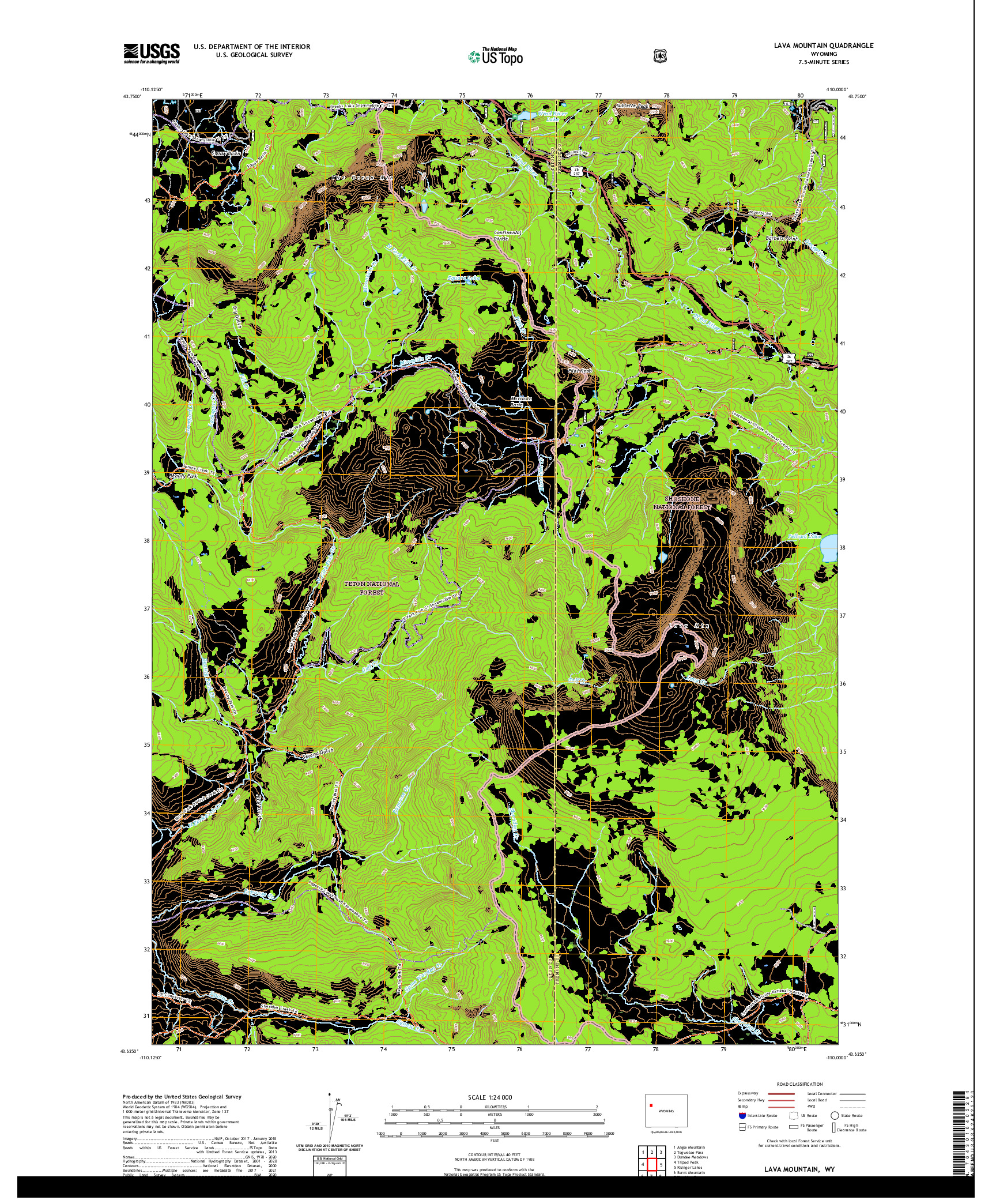 USGS US TOPO 7.5-MINUTE MAP FOR LAVA MOUNTAIN, WY 2021