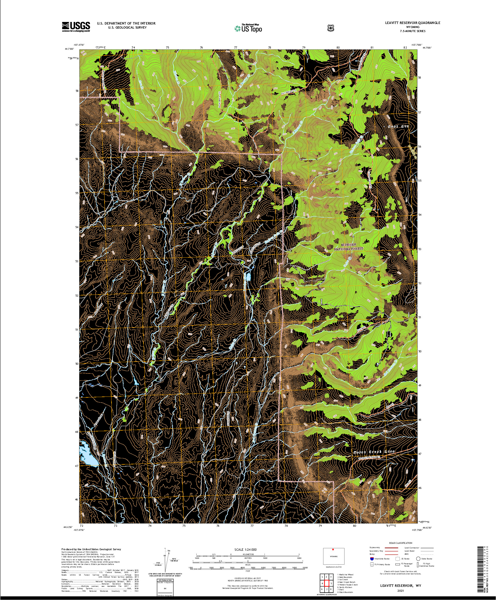 USGS US TOPO 7.5-MINUTE MAP FOR LEAVITT RESERVOIR, WY 2021