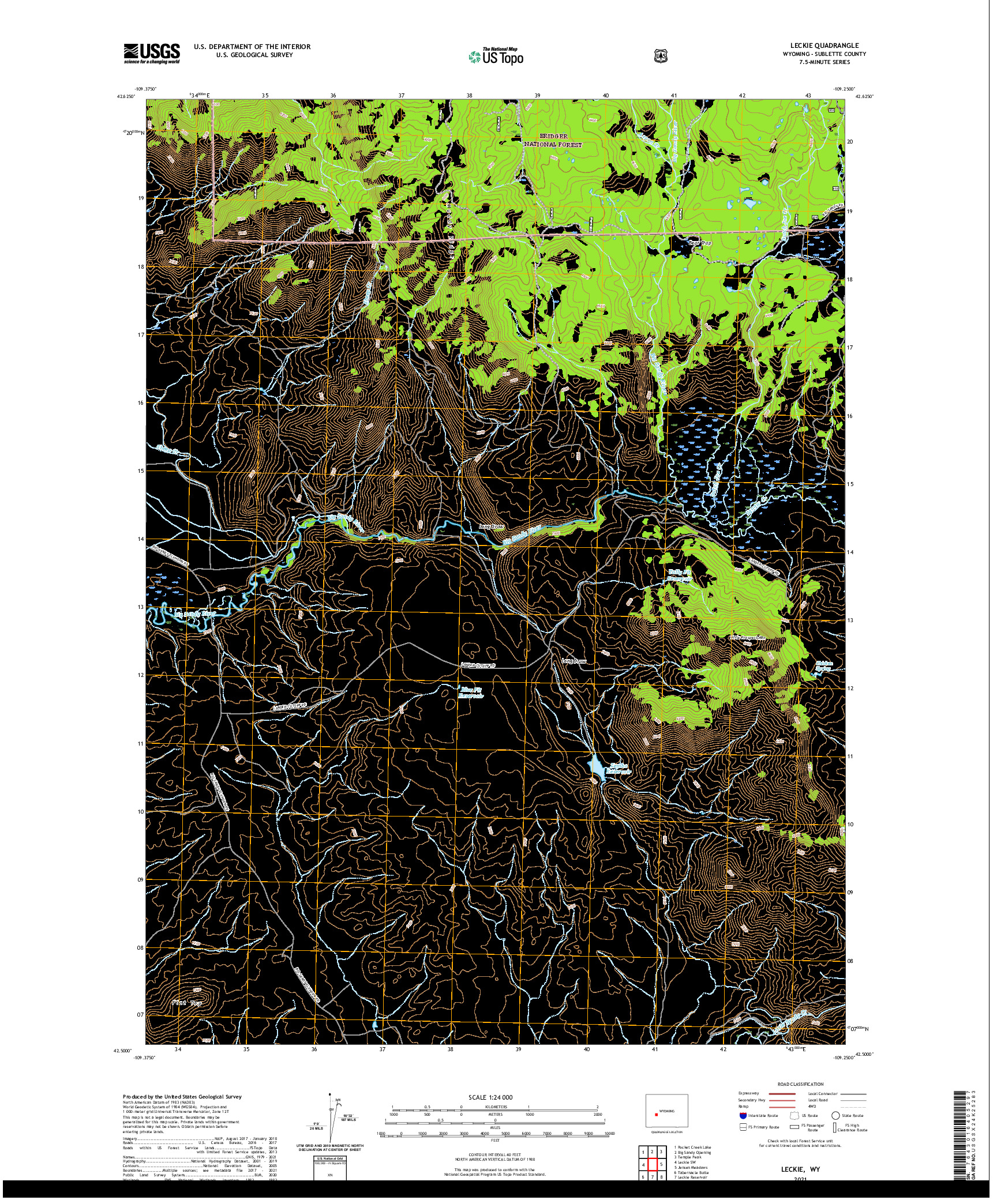 USGS US TOPO 7.5-MINUTE MAP FOR LECKIE, WY 2021