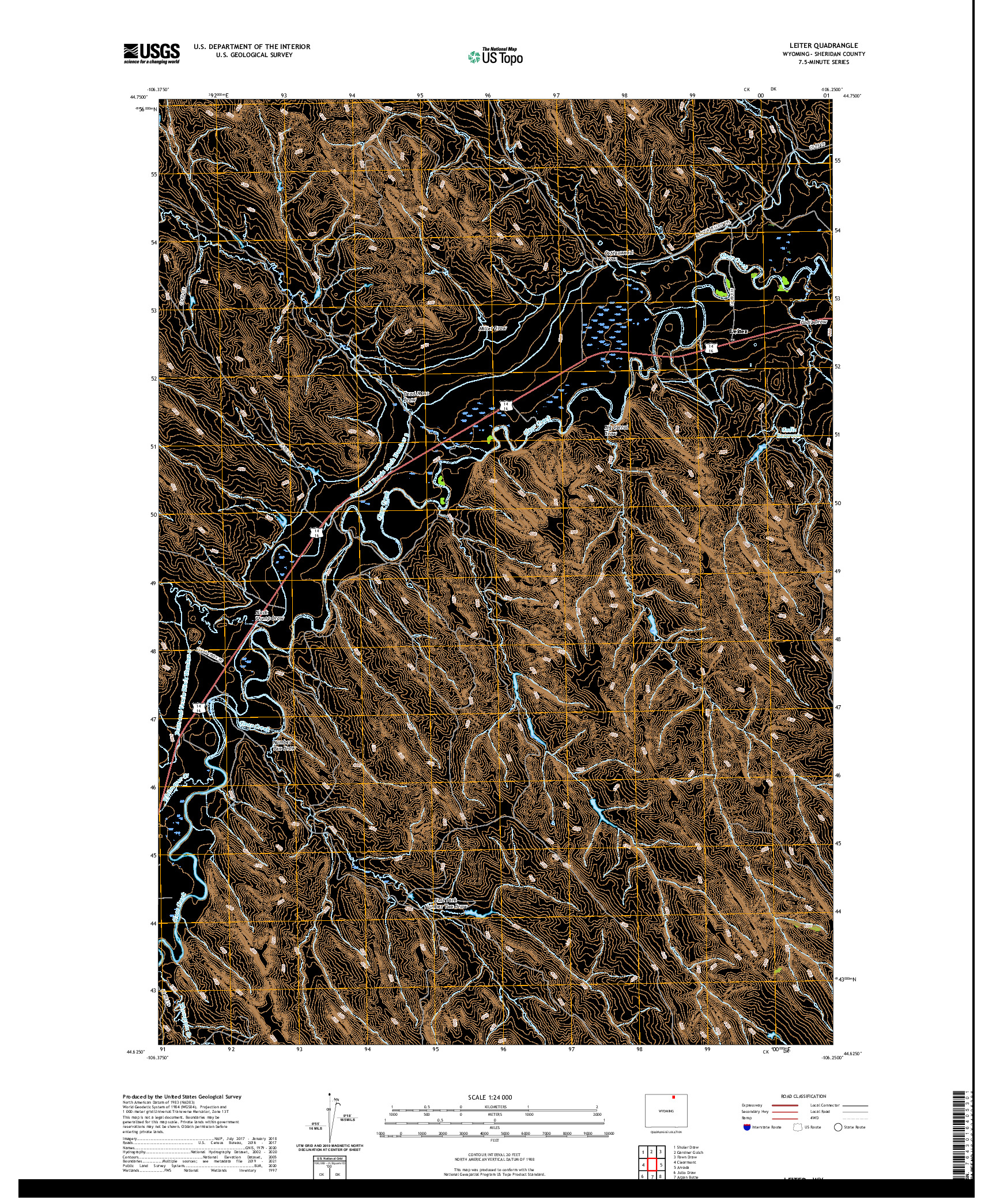 USGS US TOPO 7.5-MINUTE MAP FOR LEITER, WY 2021
