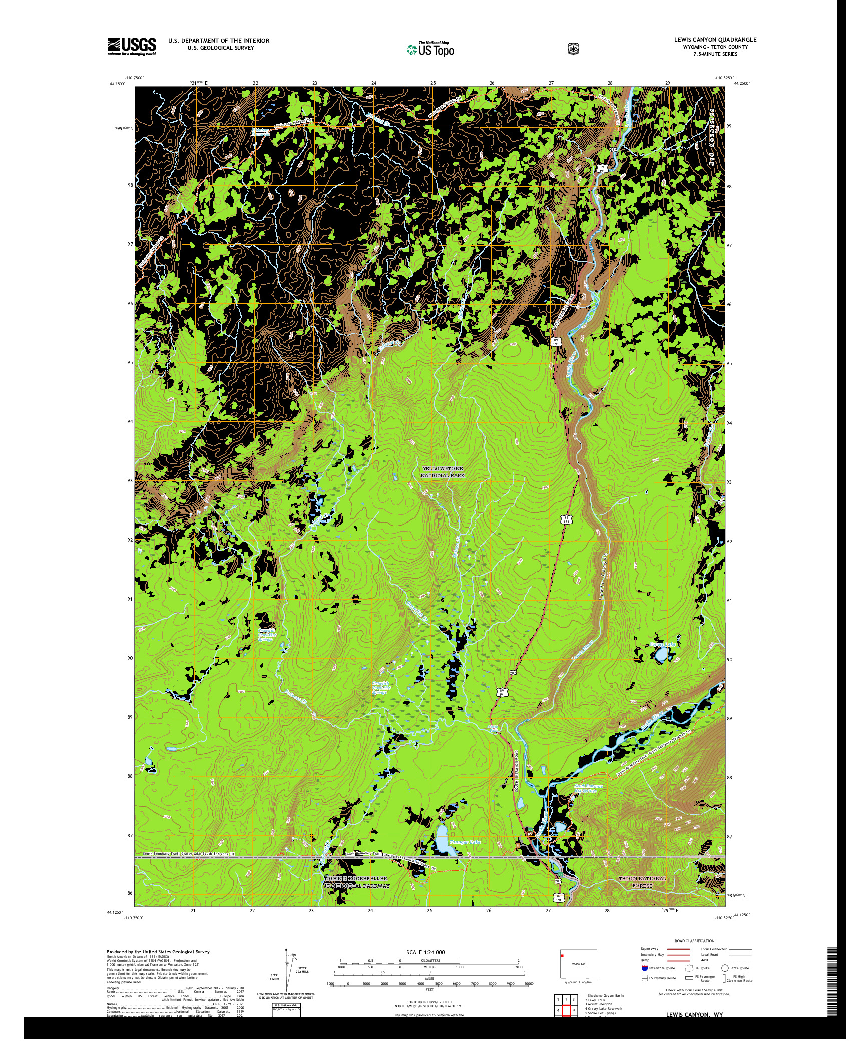 USGS US TOPO 7.5-MINUTE MAP FOR LEWIS CANYON, WY 2021