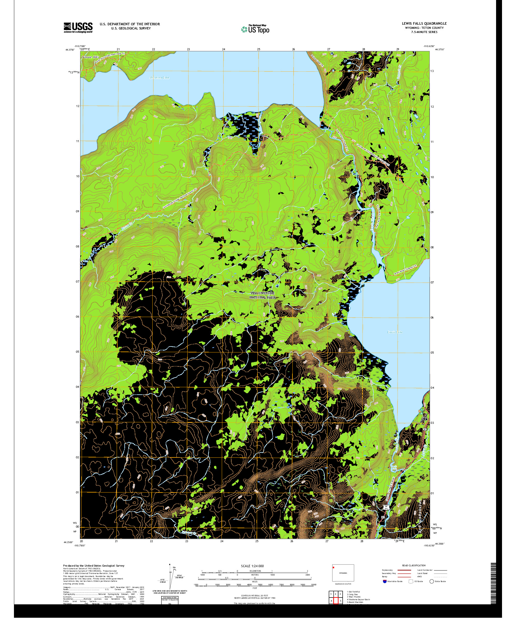 USGS US TOPO 7.5-MINUTE MAP FOR LEWIS FALLS, WY 2021