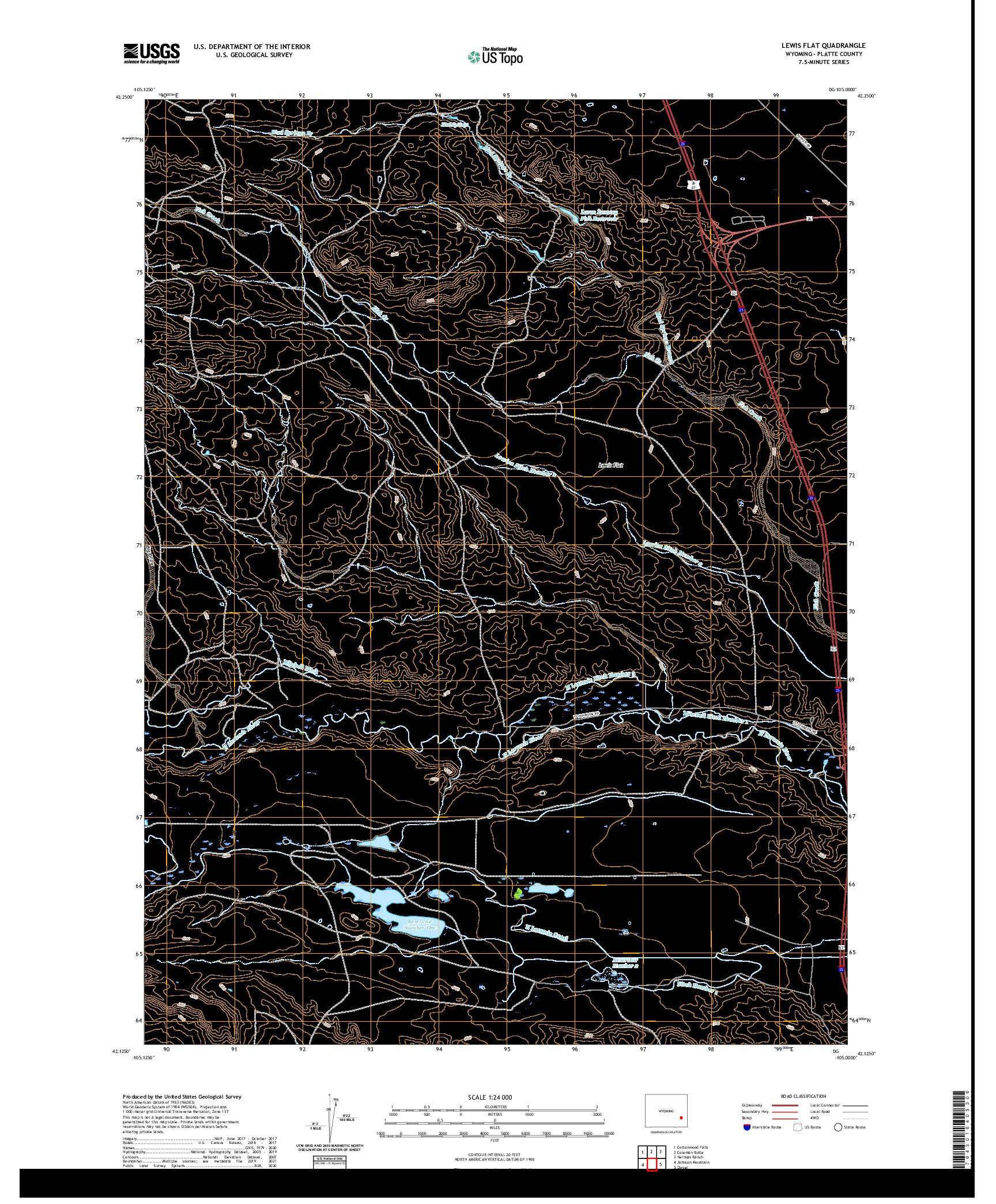 USGS US TOPO 7.5-MINUTE MAP FOR LEWIS FLAT, WY 2021