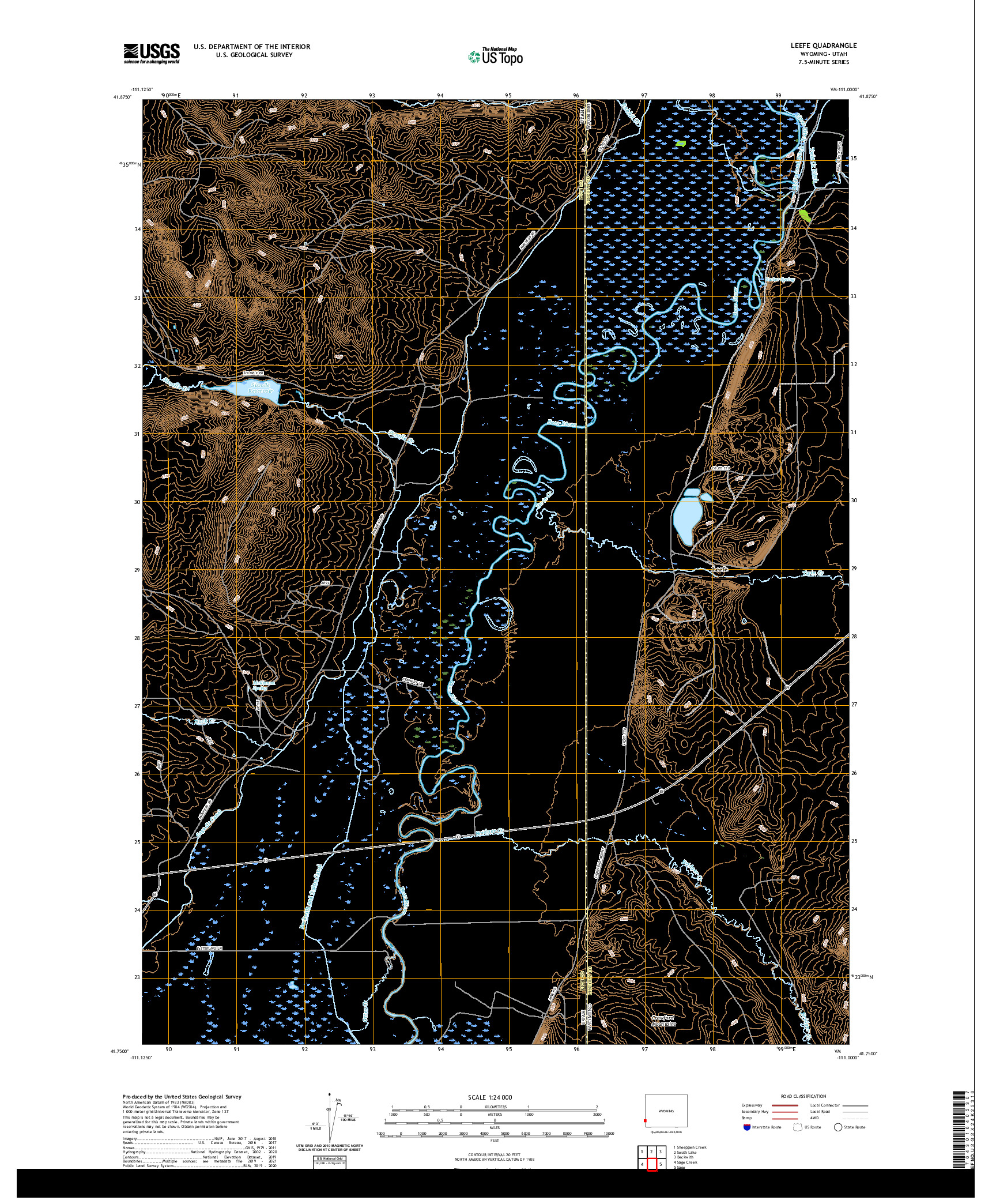 USGS US TOPO 7.5-MINUTE MAP FOR LEEFE, WY,UT 2021