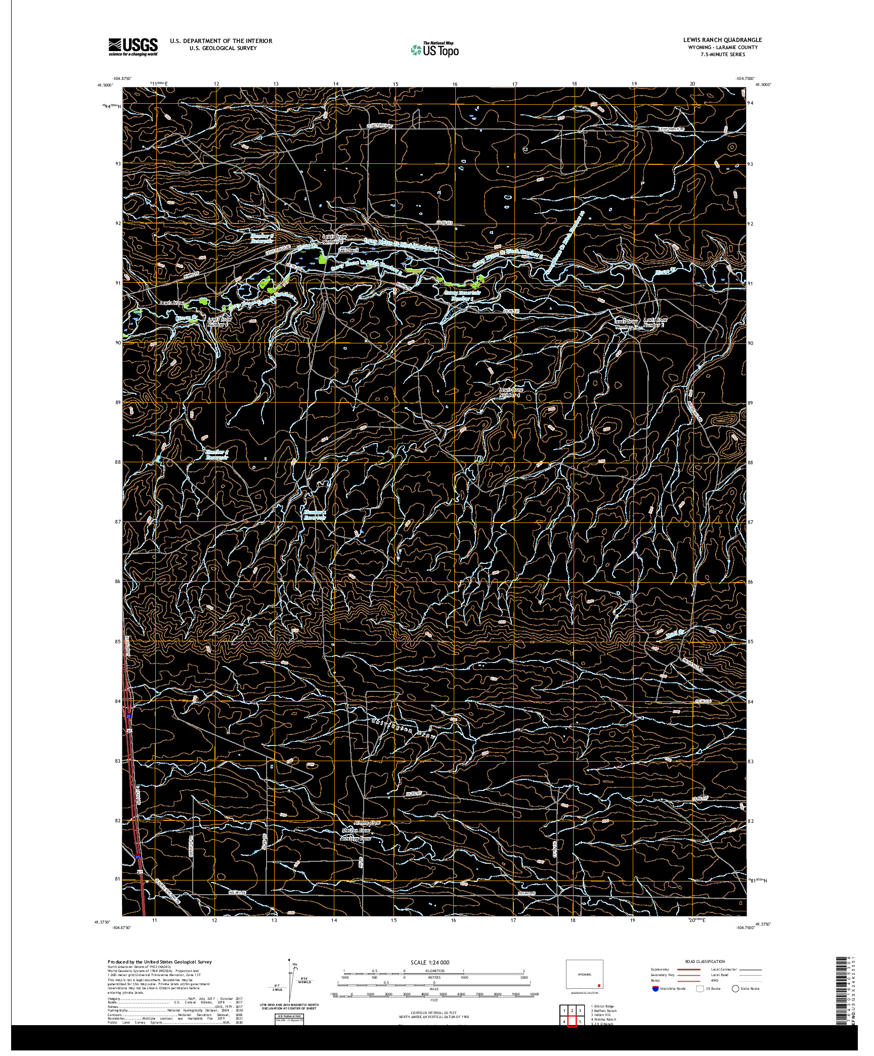 USGS US TOPO 7.5-MINUTE MAP FOR LEWIS RANCH, WY 2021