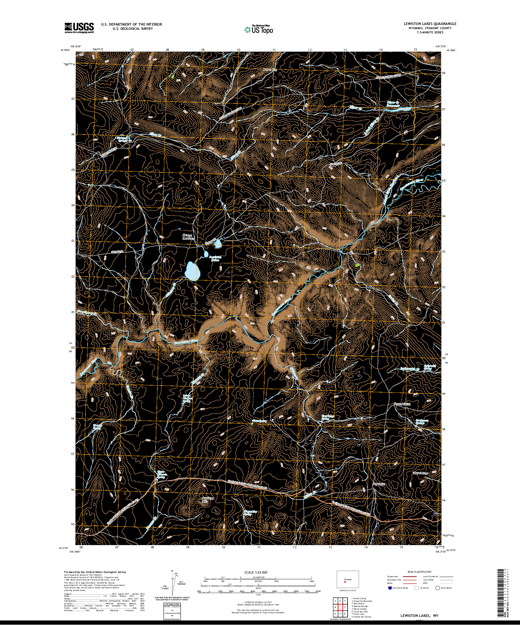 USGS US TOPO 7.5-MINUTE MAP FOR LEWISTON LAKES, WY 2021