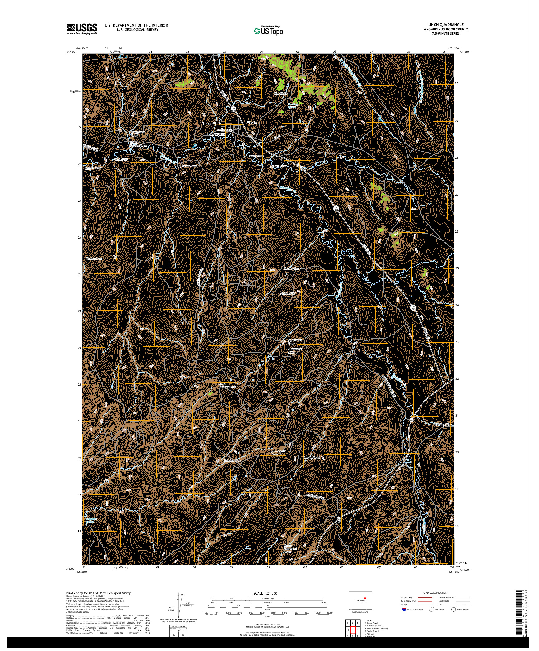 USGS US TOPO 7.5-MINUTE MAP FOR LINCH, WY 2021