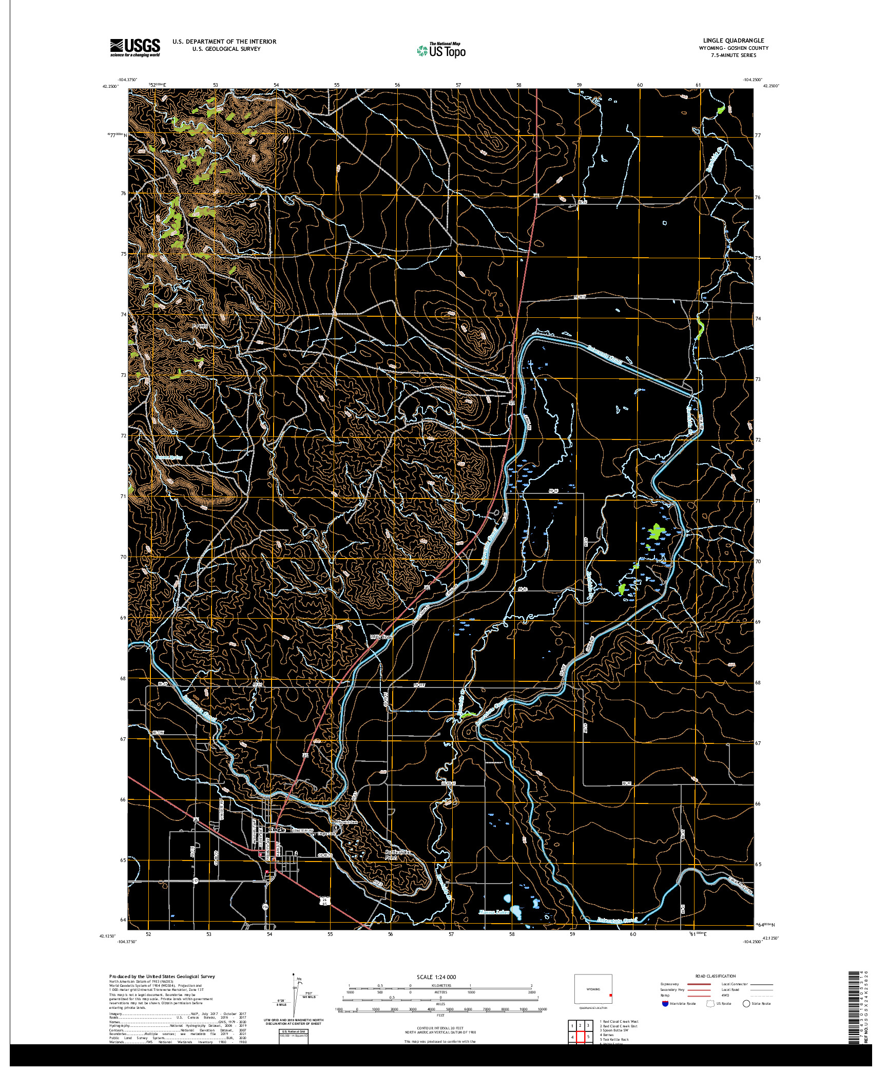 USGS US TOPO 7.5-MINUTE MAP FOR LINGLE, WY 2021