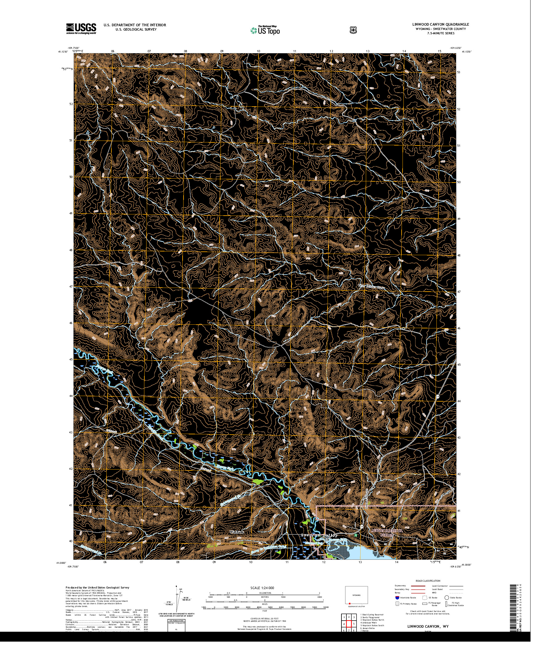 USGS US TOPO 7.5-MINUTE MAP FOR LINWOOD CANYON, WY 2021