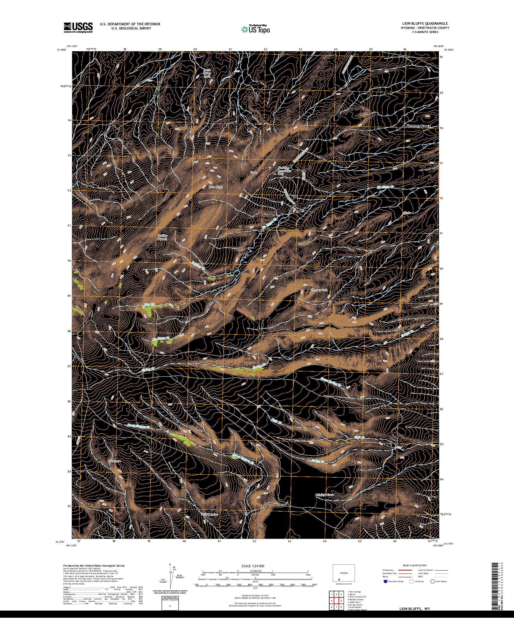 USGS US TOPO 7.5-MINUTE MAP FOR LION BLUFFS, WY 2021