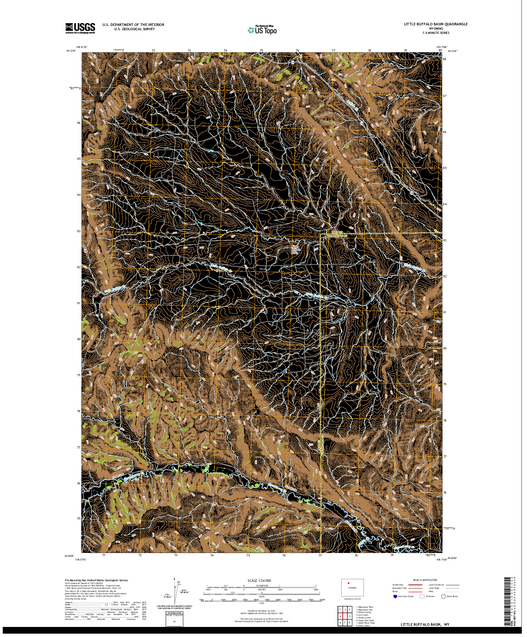 USGS US TOPO 7.5-MINUTE MAP FOR LITTLE BUFFALO BASIN, WY 2021