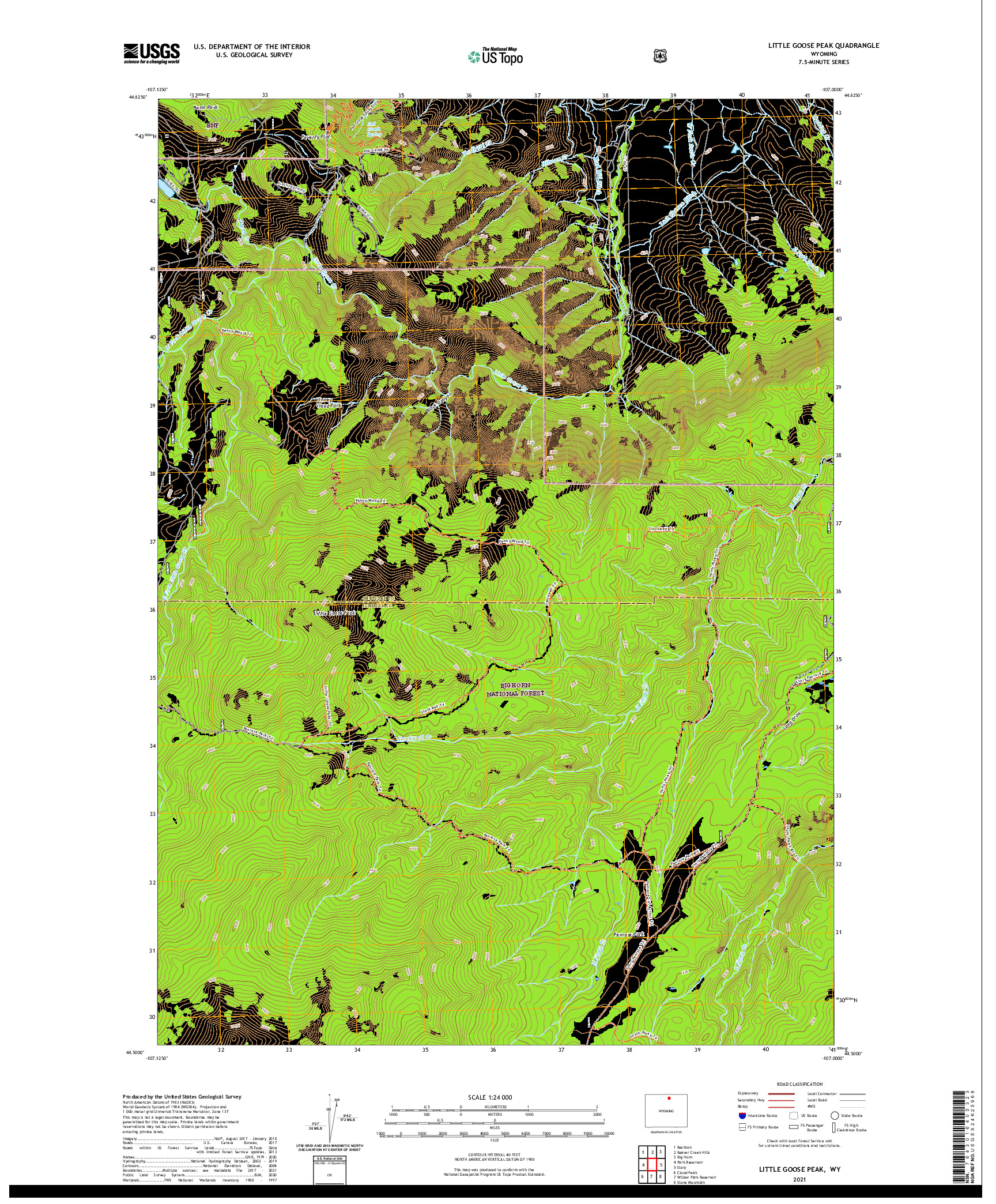 USGS US TOPO 7.5-MINUTE MAP FOR LITTLE GOOSE PEAK, WY 2021