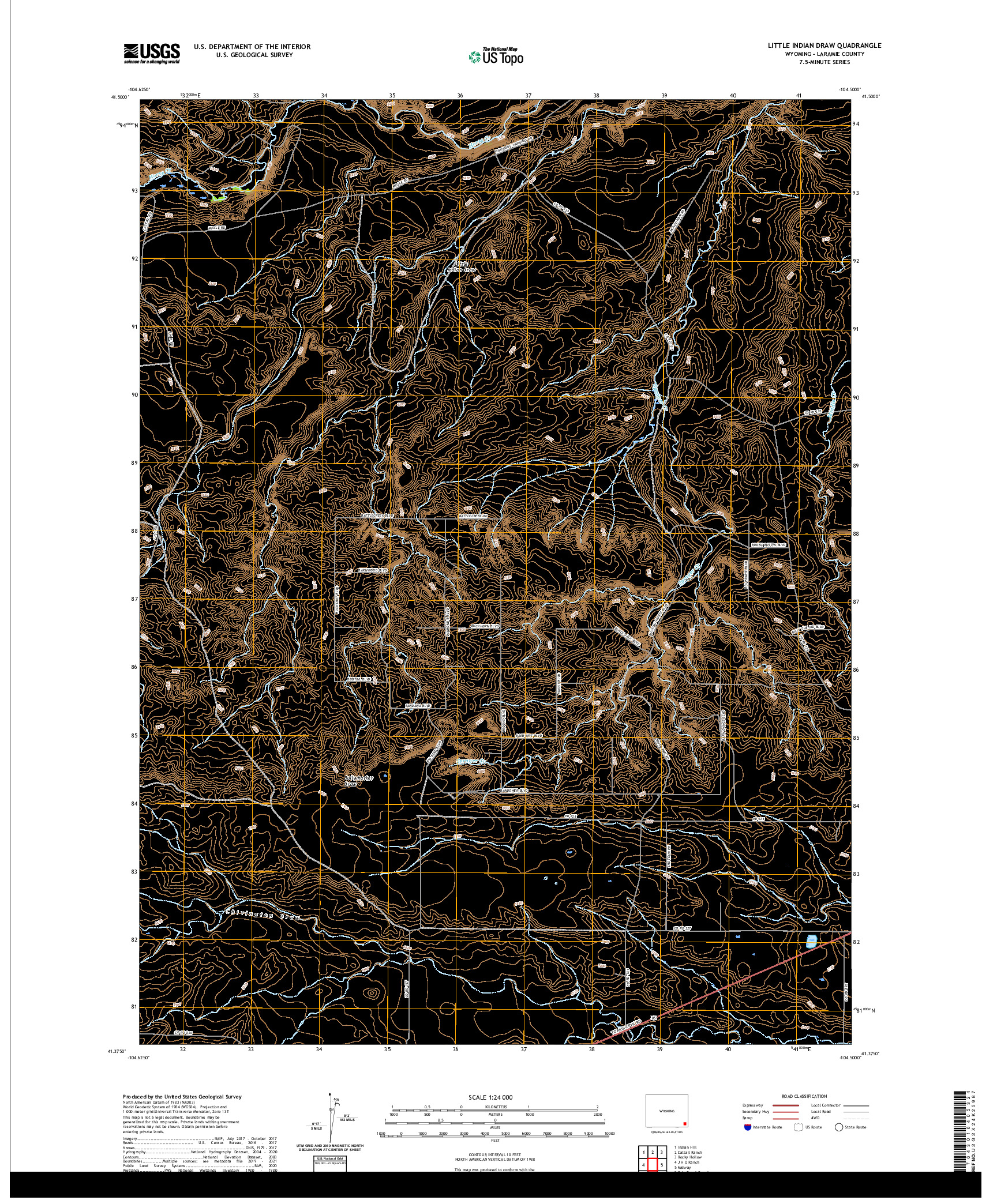 USGS US TOPO 7.5-MINUTE MAP FOR LITTLE INDIAN DRAW, WY 2021