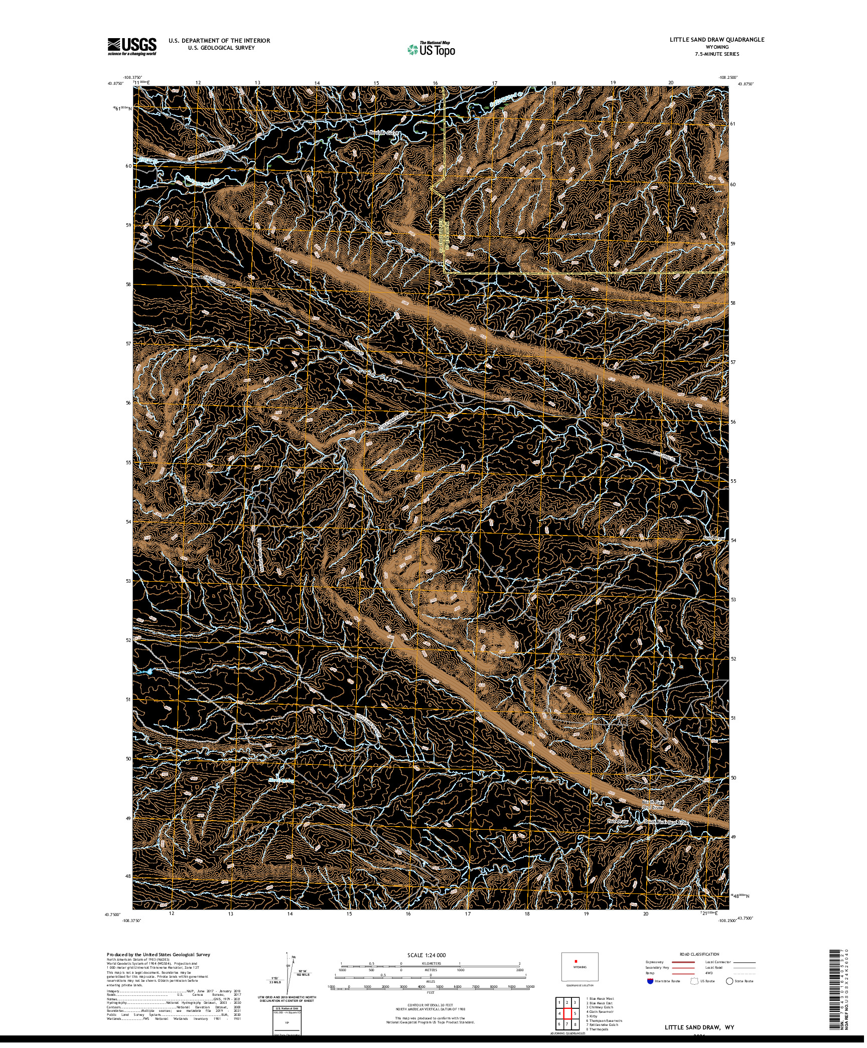 USGS US TOPO 7.5-MINUTE MAP FOR LITTLE SAND DRAW, WY 2021