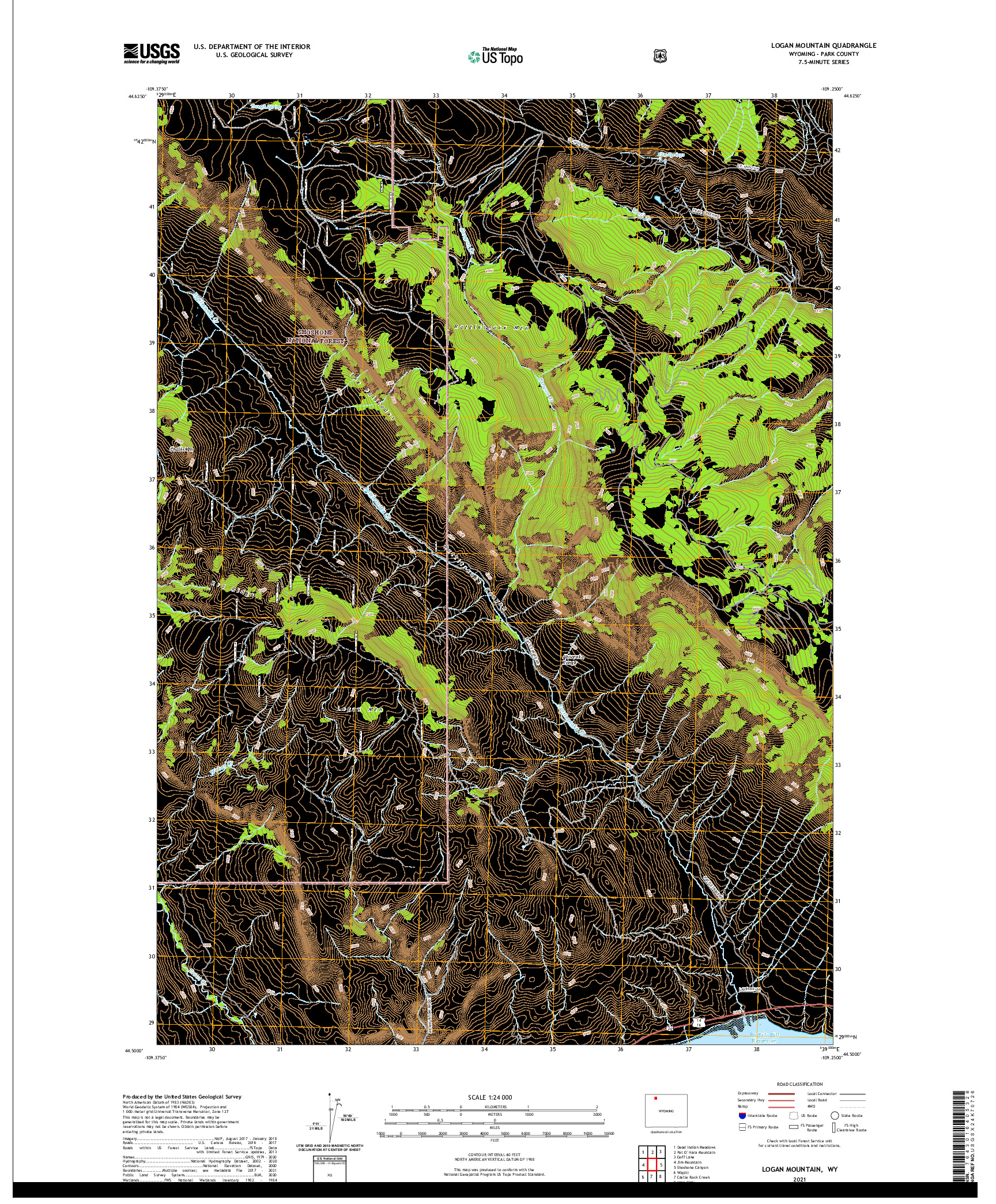 USGS US TOPO 7.5-MINUTE MAP FOR LOGAN MOUNTAIN, WY 2021