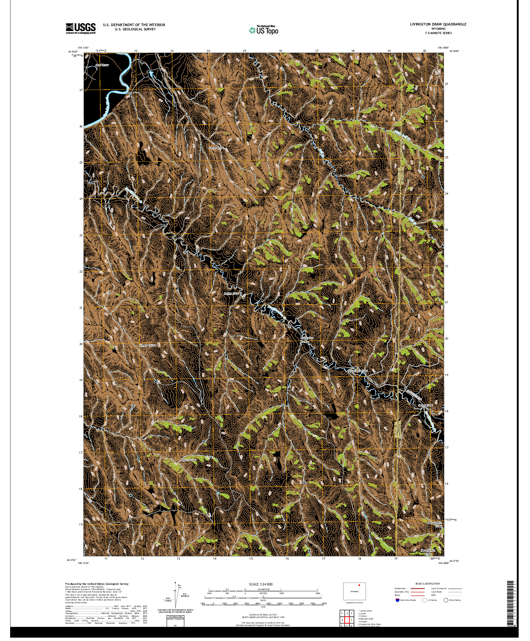 USGS US TOPO 7.5-MINUTE MAP FOR LIVINGSTON DRAW, WY 2021