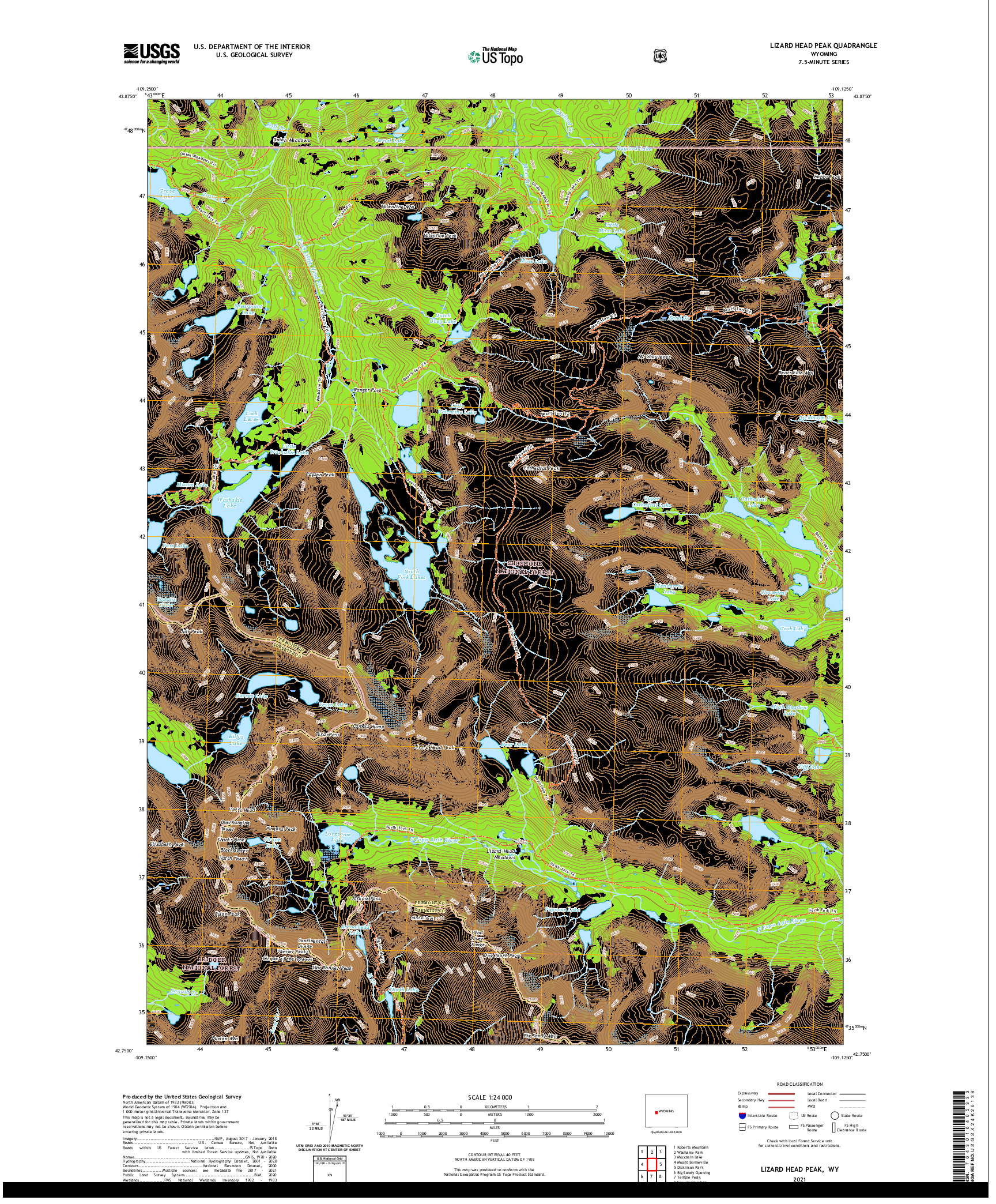 USGS US TOPO 7.5-MINUTE MAP FOR LIZARD HEAD PEAK, WY 2021