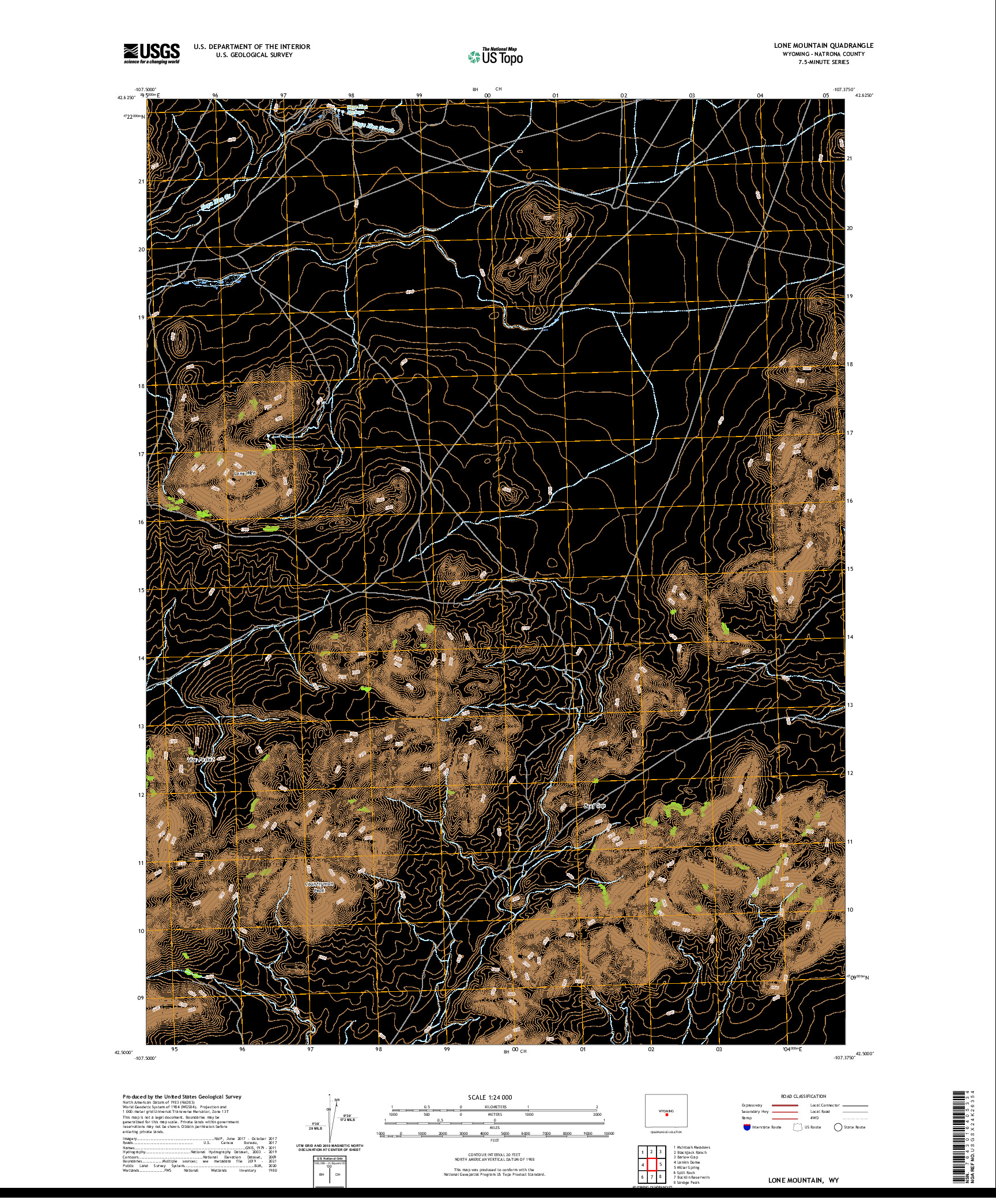 USGS US TOPO 7.5-MINUTE MAP FOR LONE MOUNTAIN, WY 2021