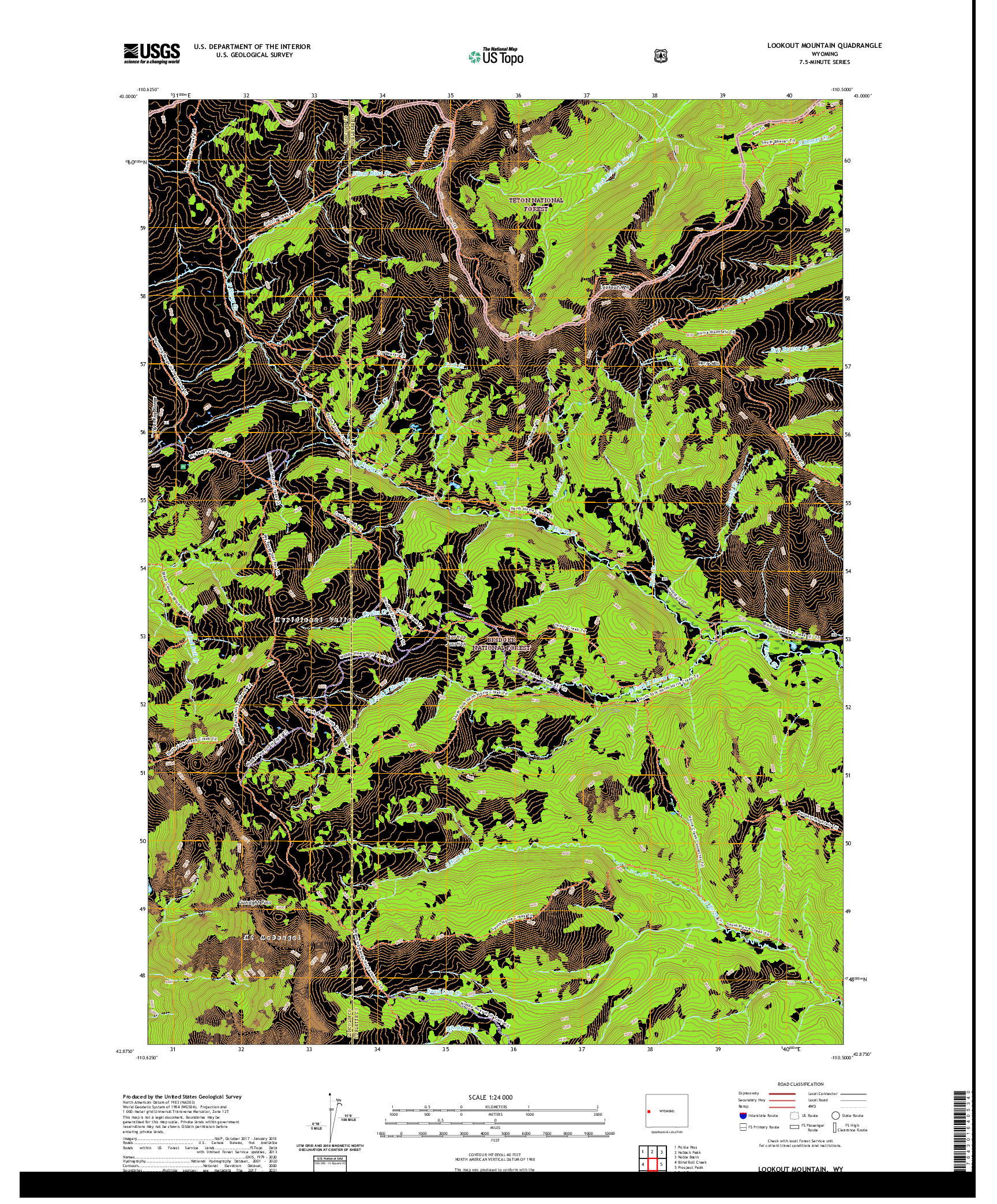 USGS US TOPO 7.5-MINUTE MAP FOR LOOKOUT MOUNTAIN, WY 2021