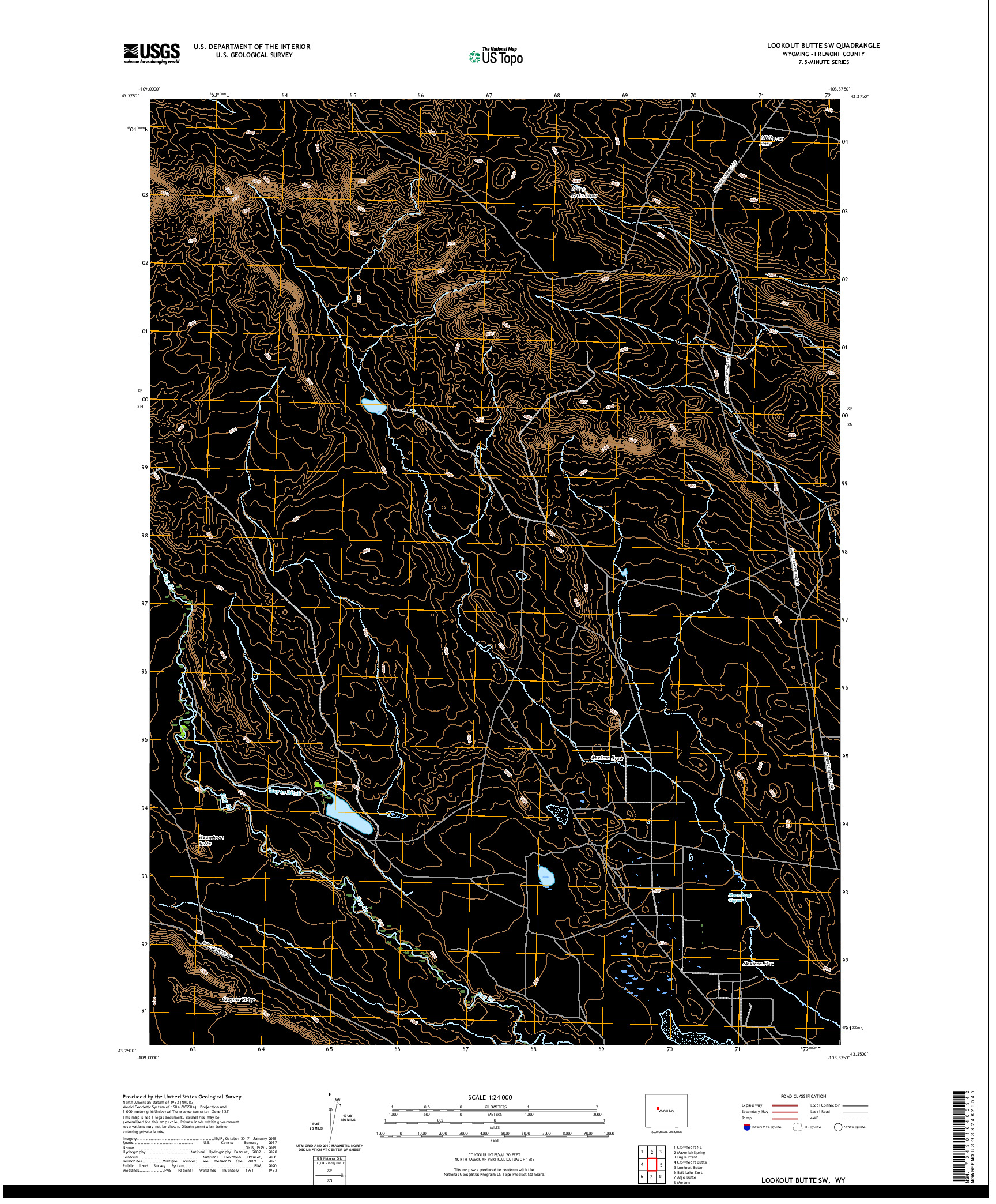 USGS US TOPO 7.5-MINUTE MAP FOR LOOKOUT BUTTE SW, WY 2021