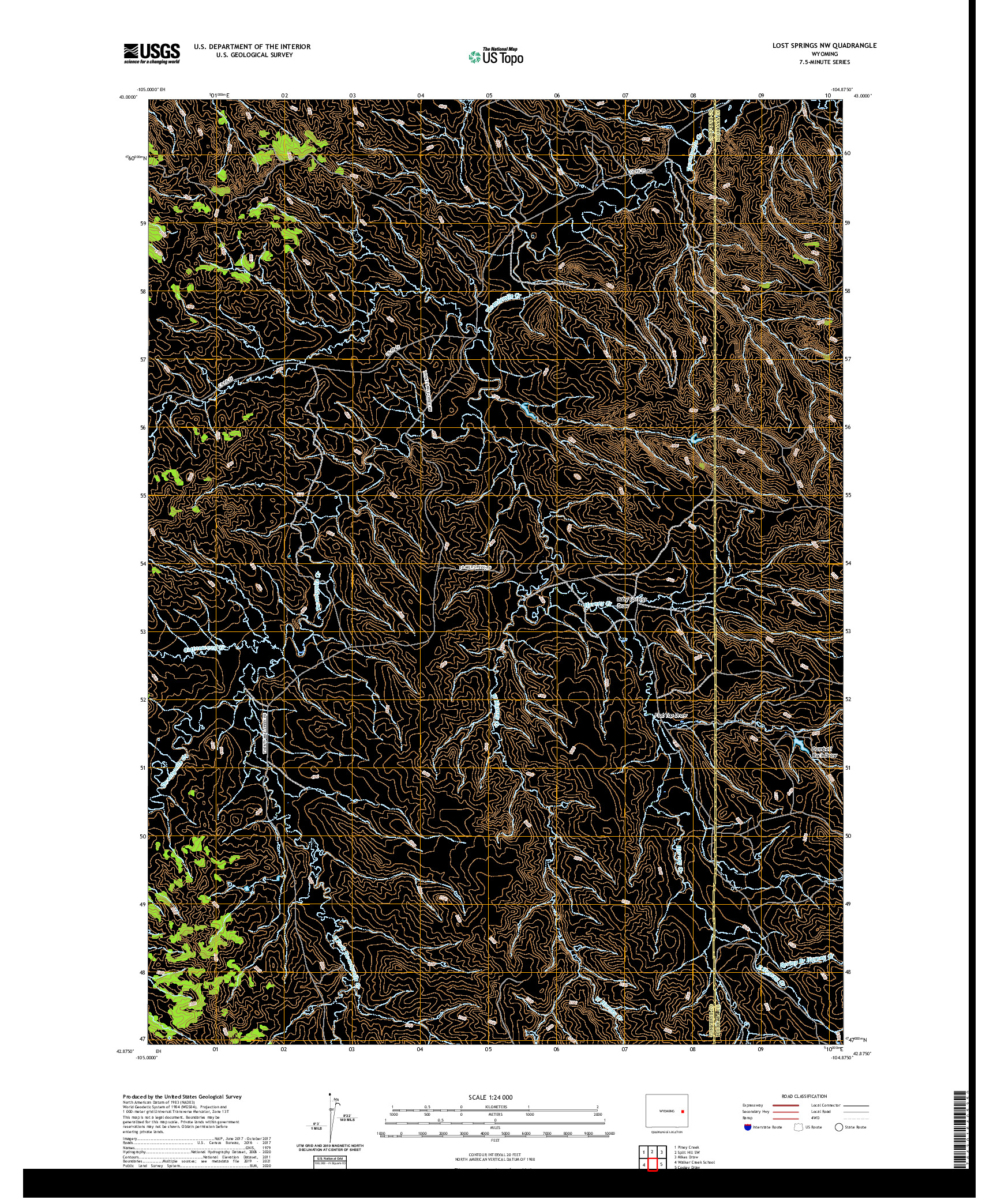 USGS US TOPO 7.5-MINUTE MAP FOR LOST SPRINGS NW, WY 2021