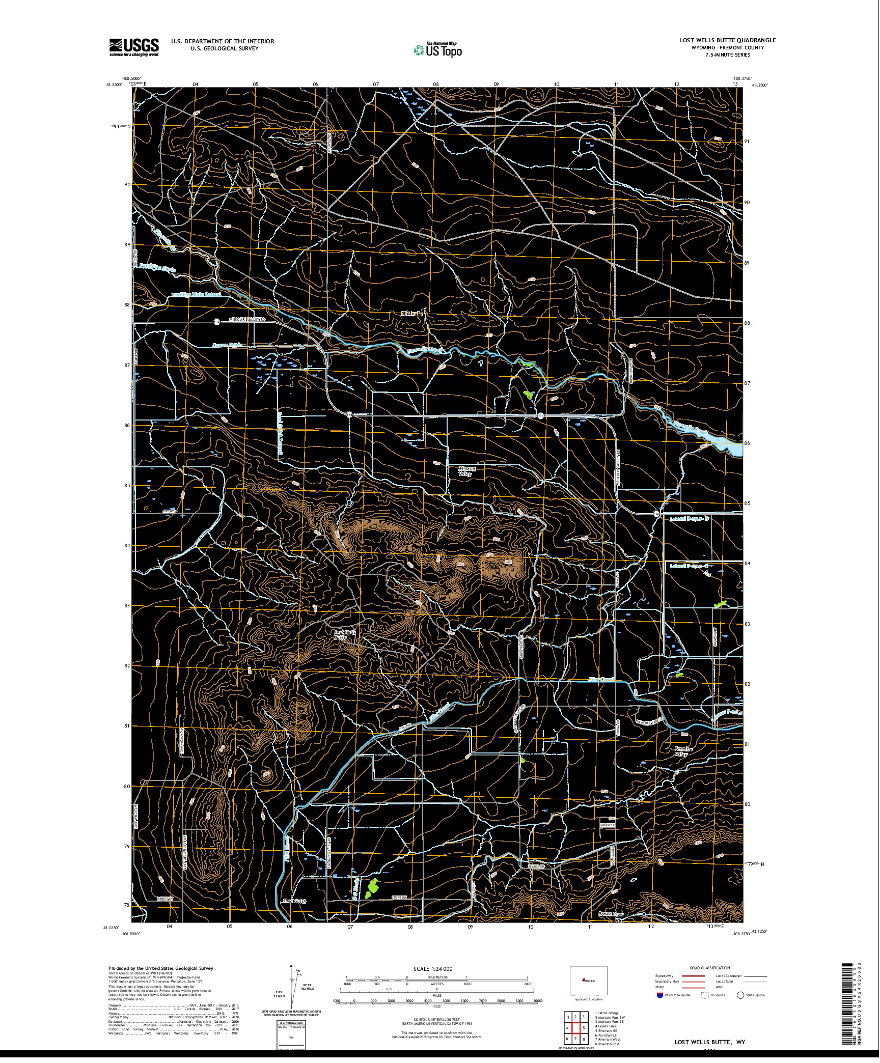 USGS US TOPO 7.5-MINUTE MAP FOR LOST WELLS BUTTE, WY 2021