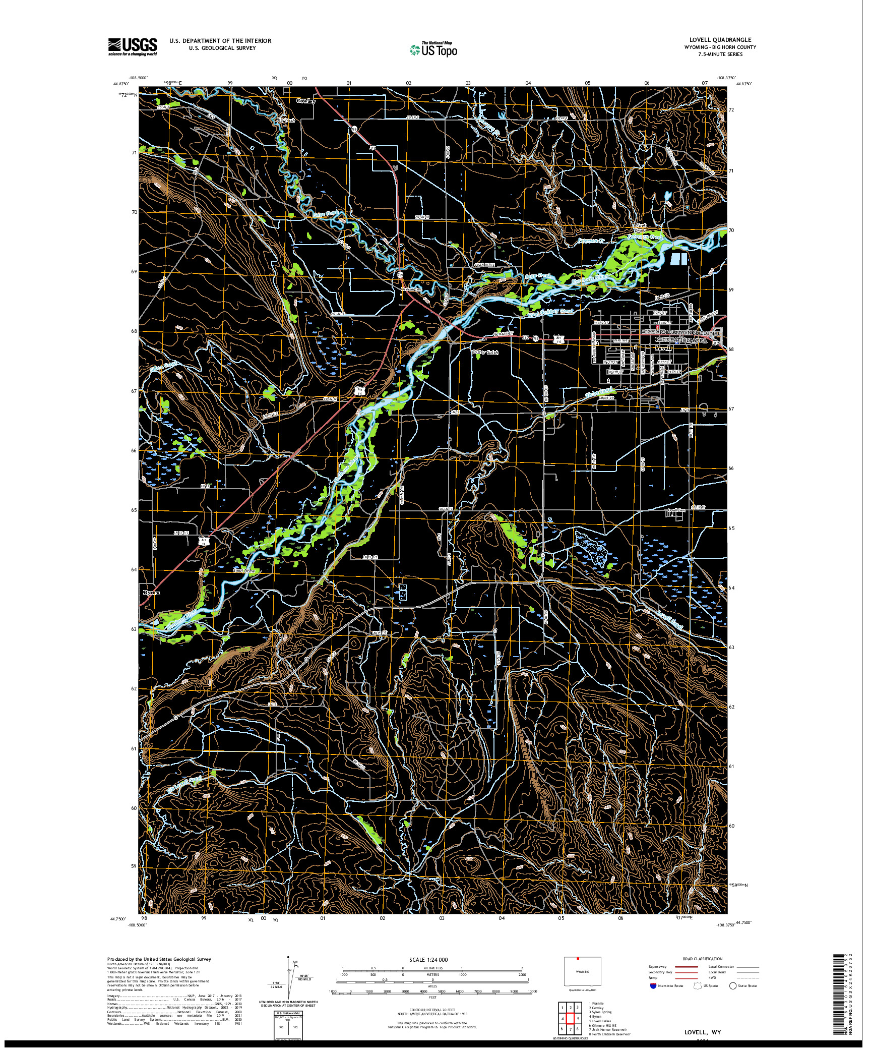 USGS US TOPO 7.5-MINUTE MAP FOR LOVELL, WY 2021