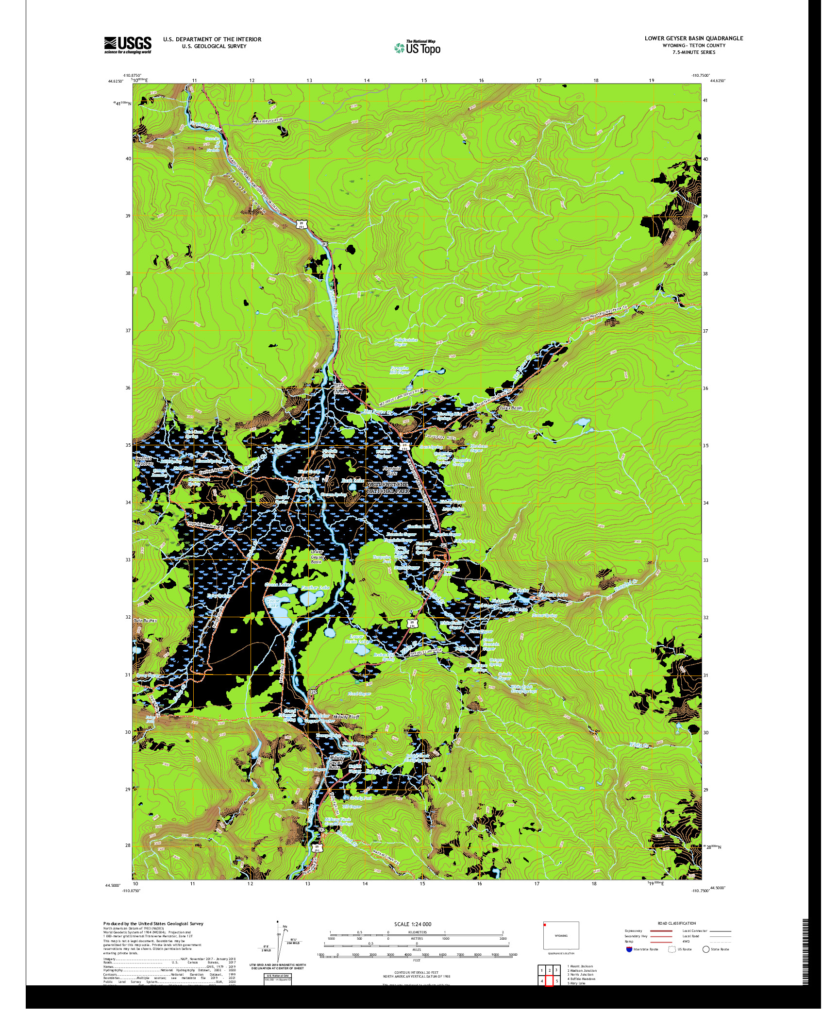 USGS US TOPO 7.5-MINUTE MAP FOR LOWER GEYSER BASIN, WY 2021