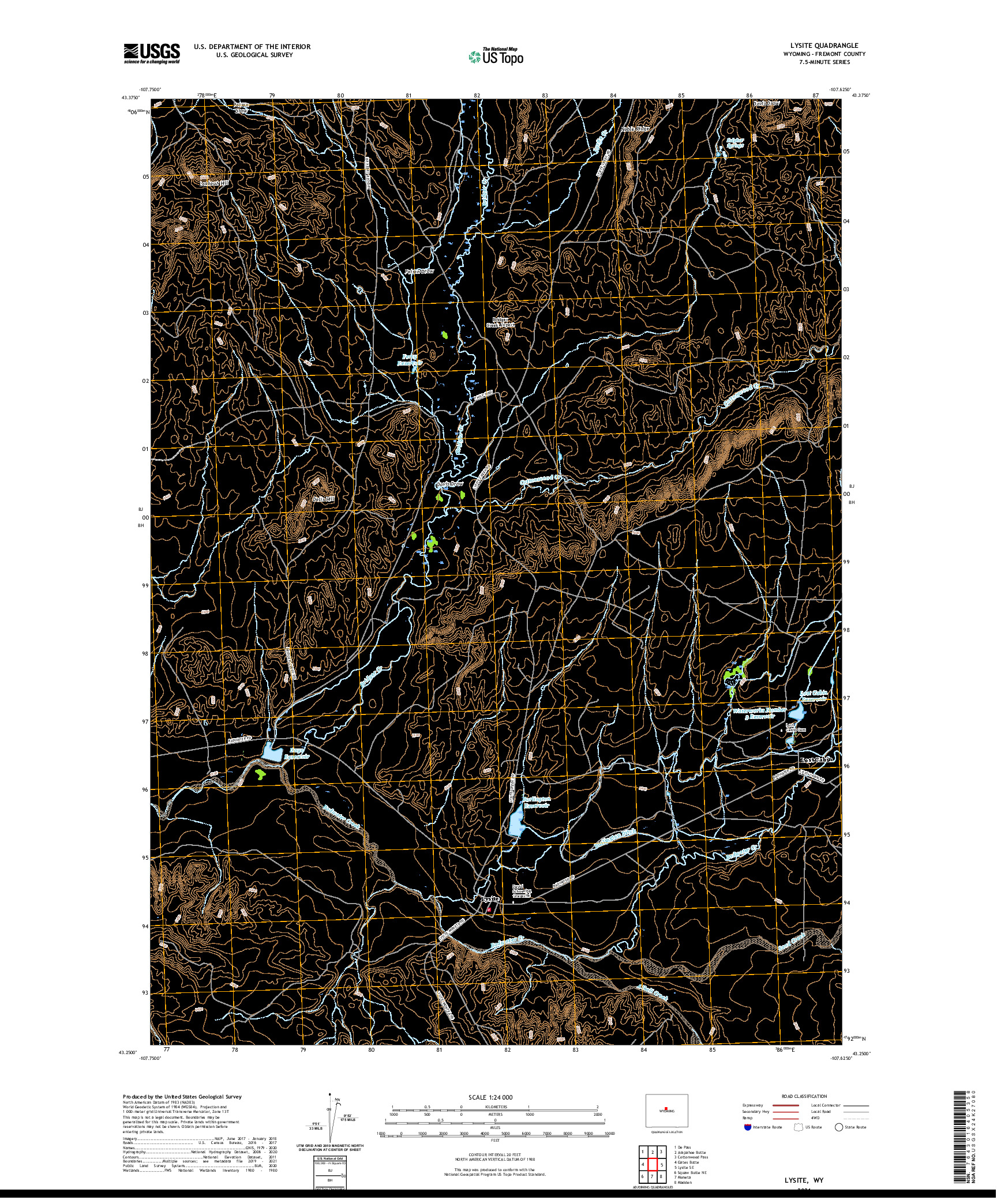 USGS US TOPO 7.5-MINUTE MAP FOR LYSITE, WY 2021