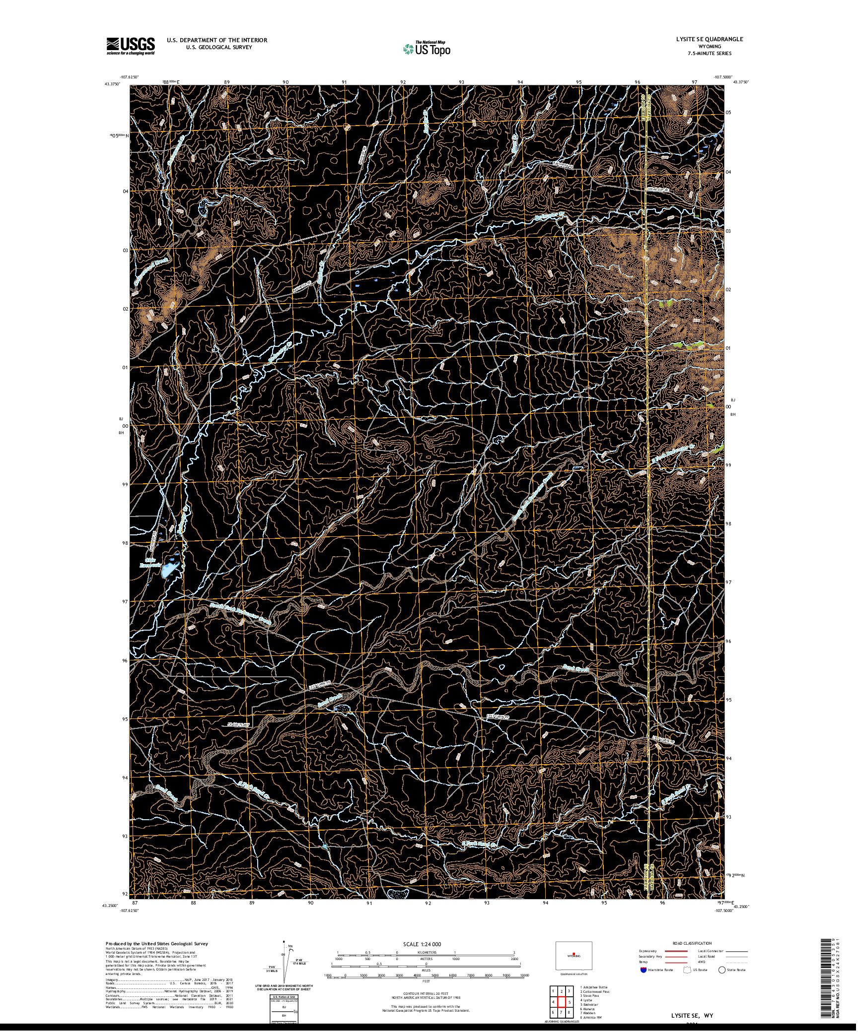 USGS US TOPO 7.5-MINUTE MAP FOR LYSITE SE, WY 2021