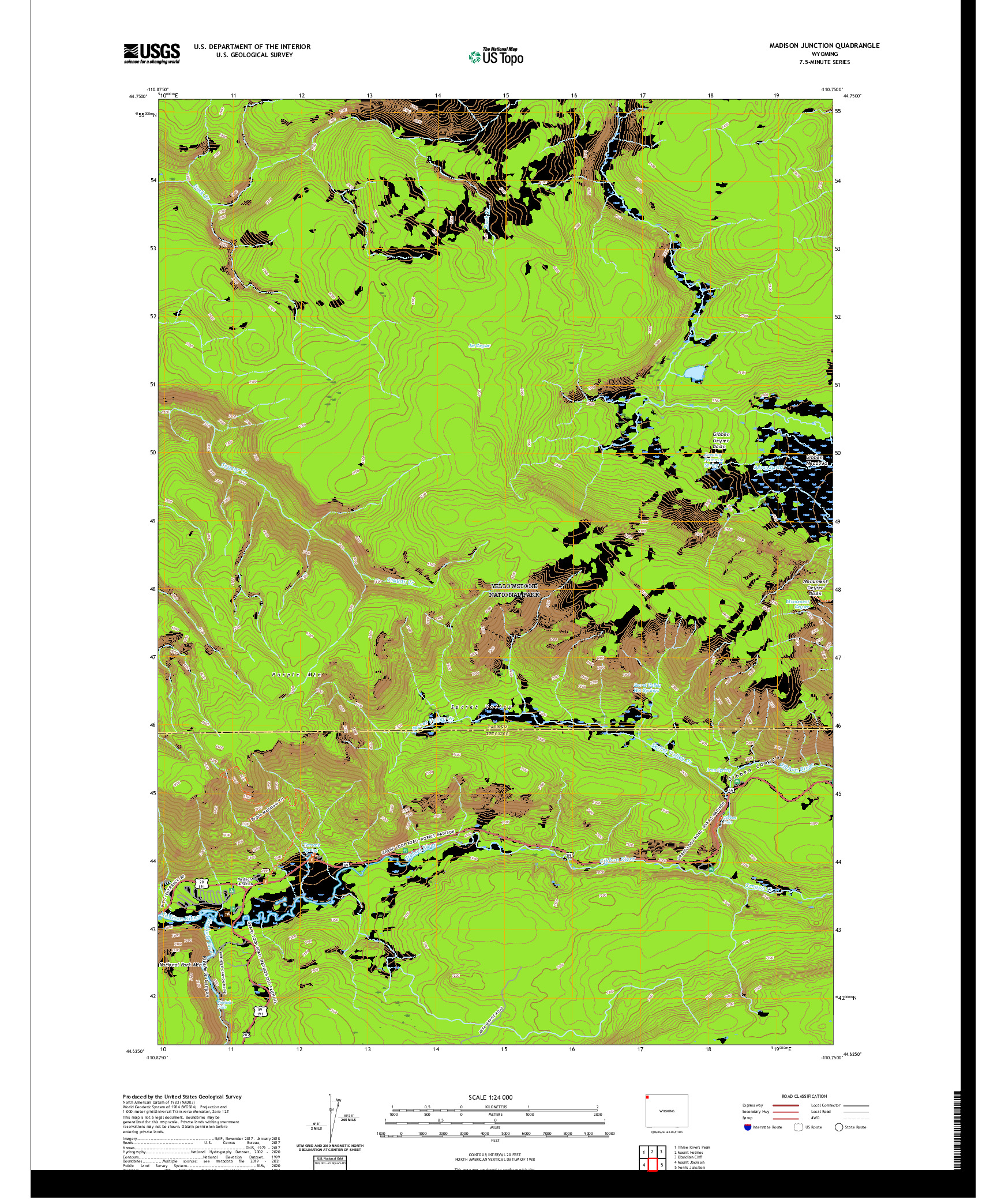 USGS US TOPO 7.5-MINUTE MAP FOR MADISON JUNCTION, WY 2021