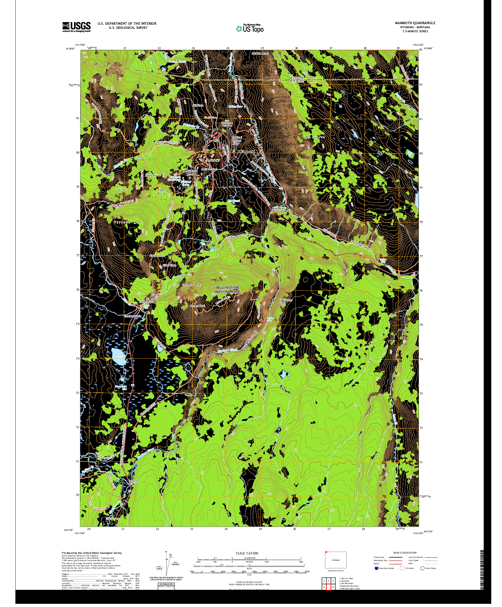 USGS US TOPO 7.5-MINUTE MAP FOR MAMMOTH, WY,MT 2021