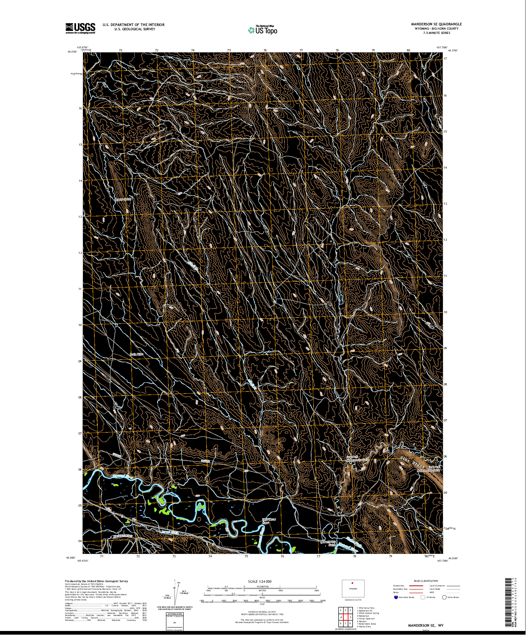 USGS US TOPO 7.5-MINUTE MAP FOR MANDERSON SE, WY 2021