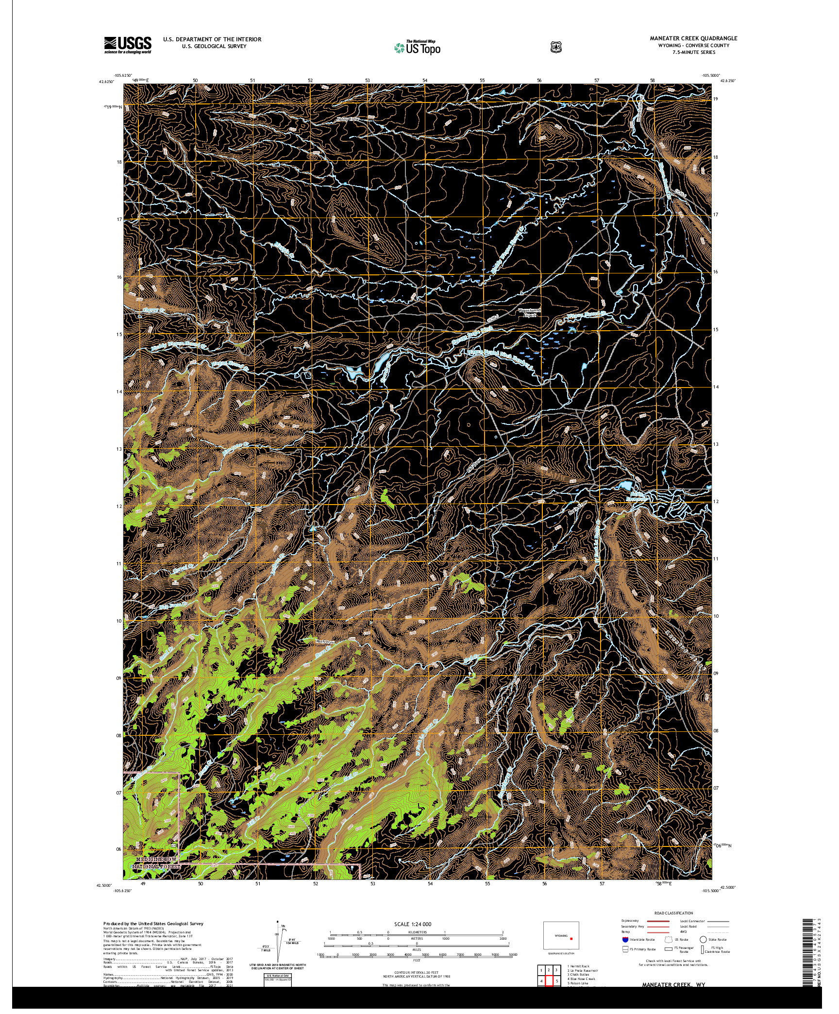 USGS US TOPO 7.5-MINUTE MAP FOR MANEATER CREEK, WY 2021