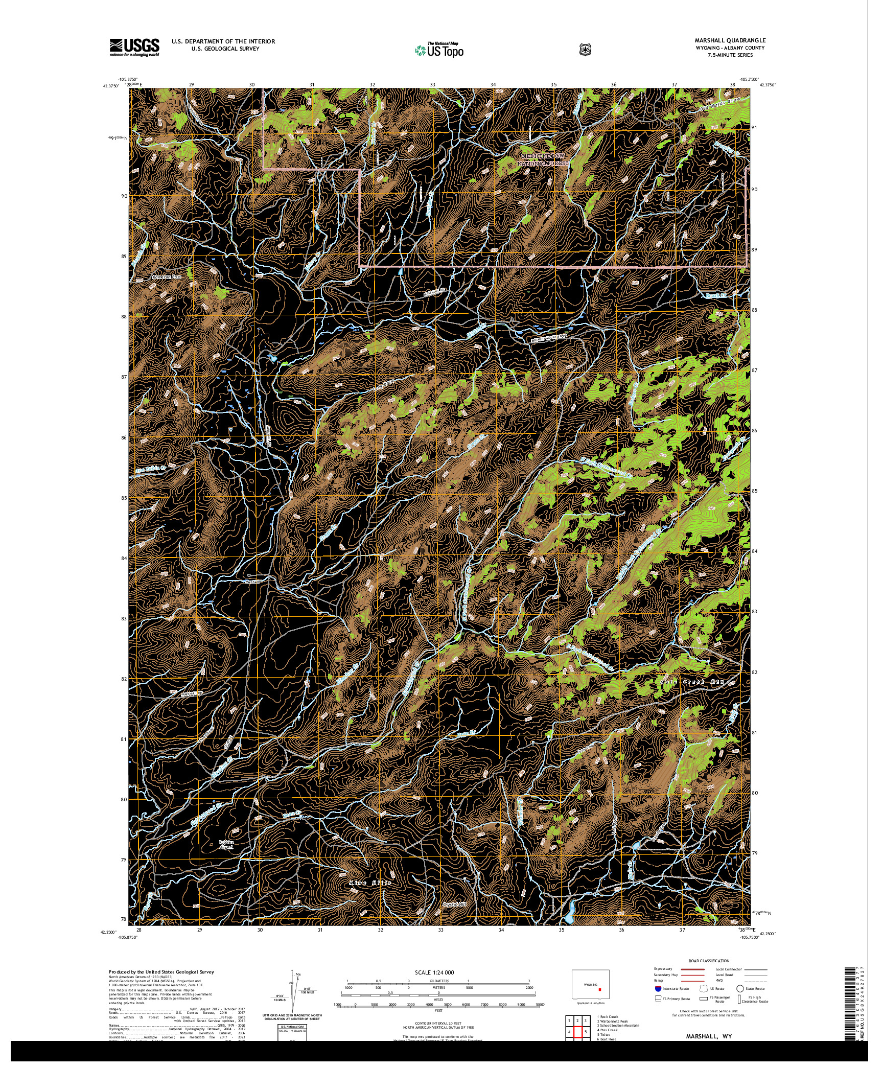 USGS US TOPO 7.5-MINUTE MAP FOR MARSHALL, WY 2021