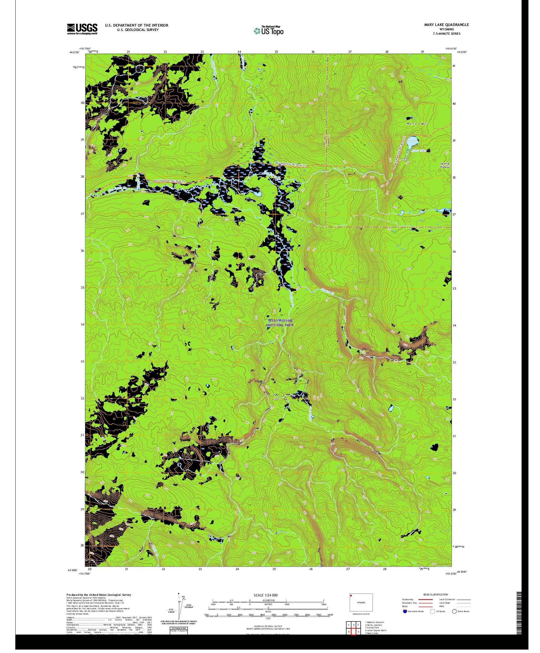 USGS US TOPO 7.5-MINUTE MAP FOR MARY LAKE, WY 2021