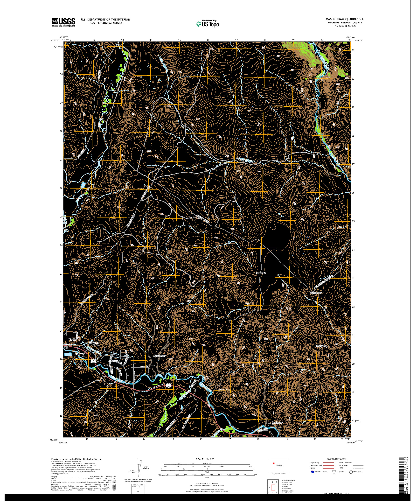 USGS US TOPO 7.5-MINUTE MAP FOR MASON DRAW, WY 2021