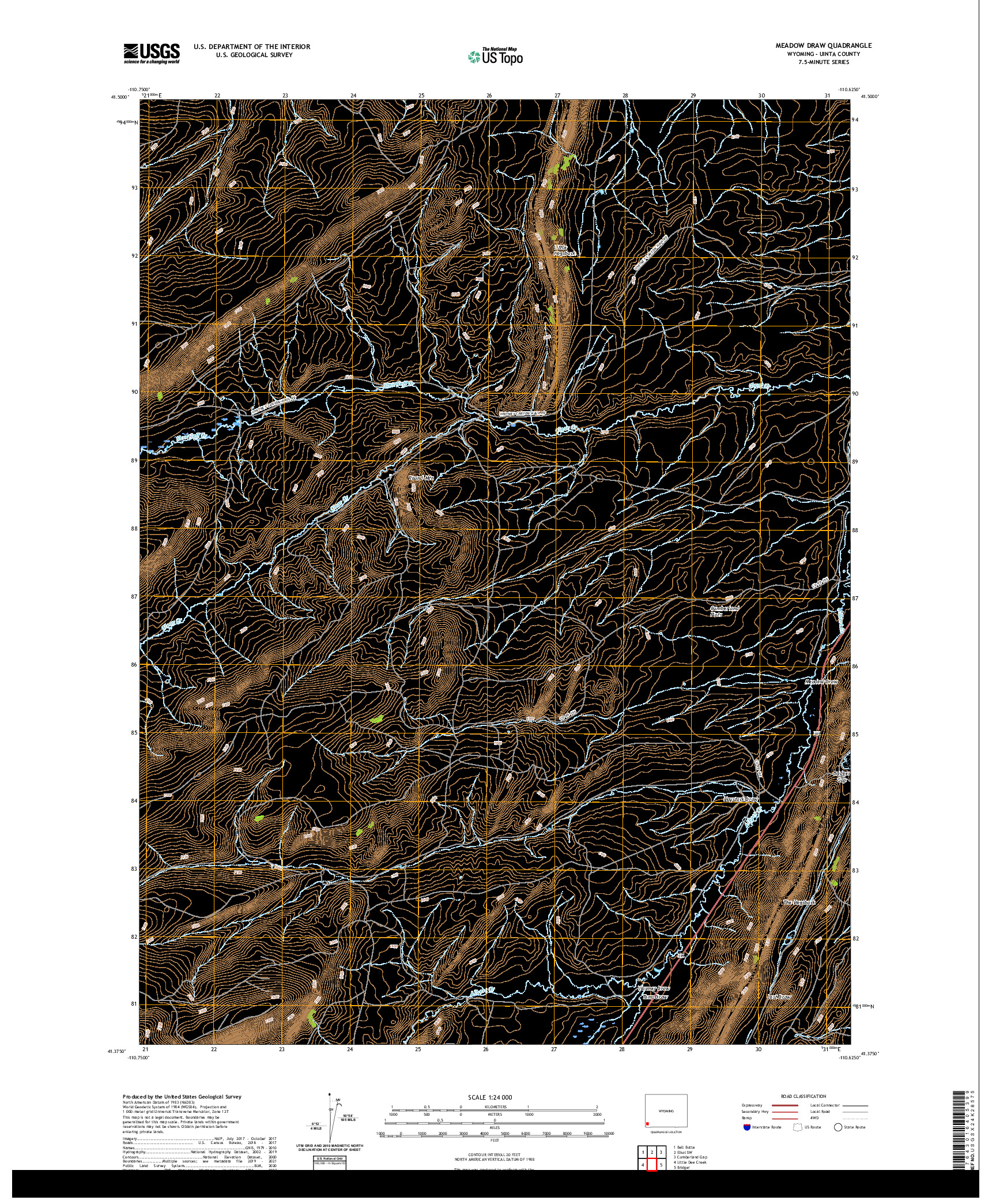 USGS US TOPO 7.5-MINUTE MAP FOR MEADOW DRAW, WY 2021
