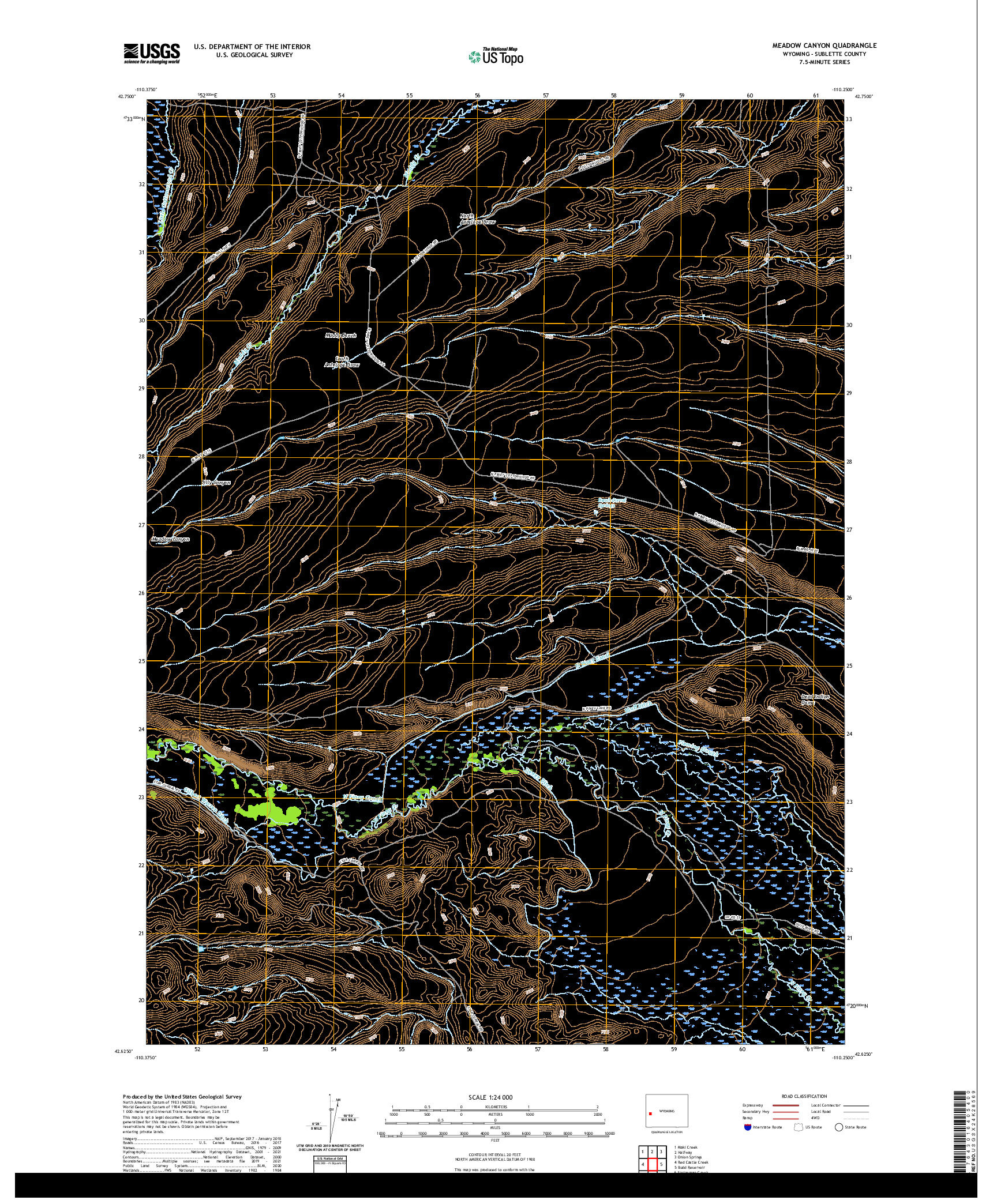 USGS US TOPO 7.5-MINUTE MAP FOR MEADOW CANYON, WY 2021