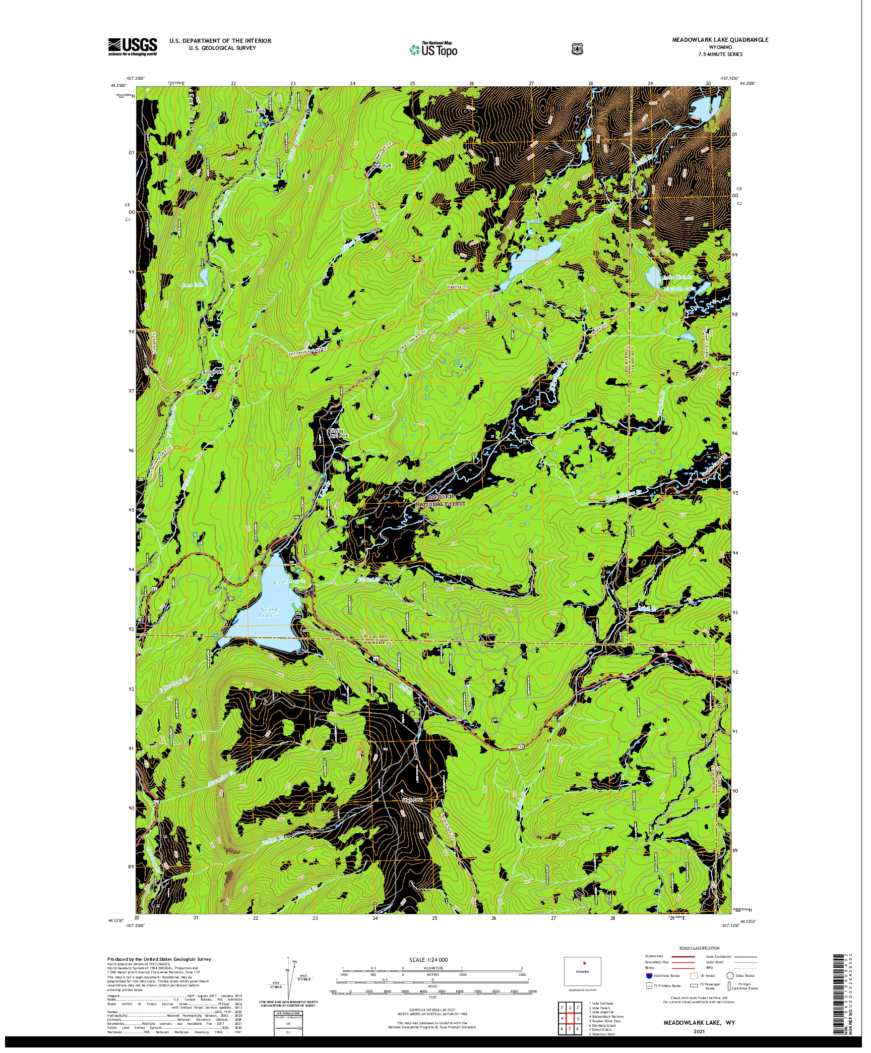 USGS US TOPO 7.5-MINUTE MAP FOR MEADOWLARK LAKE, WY 2021