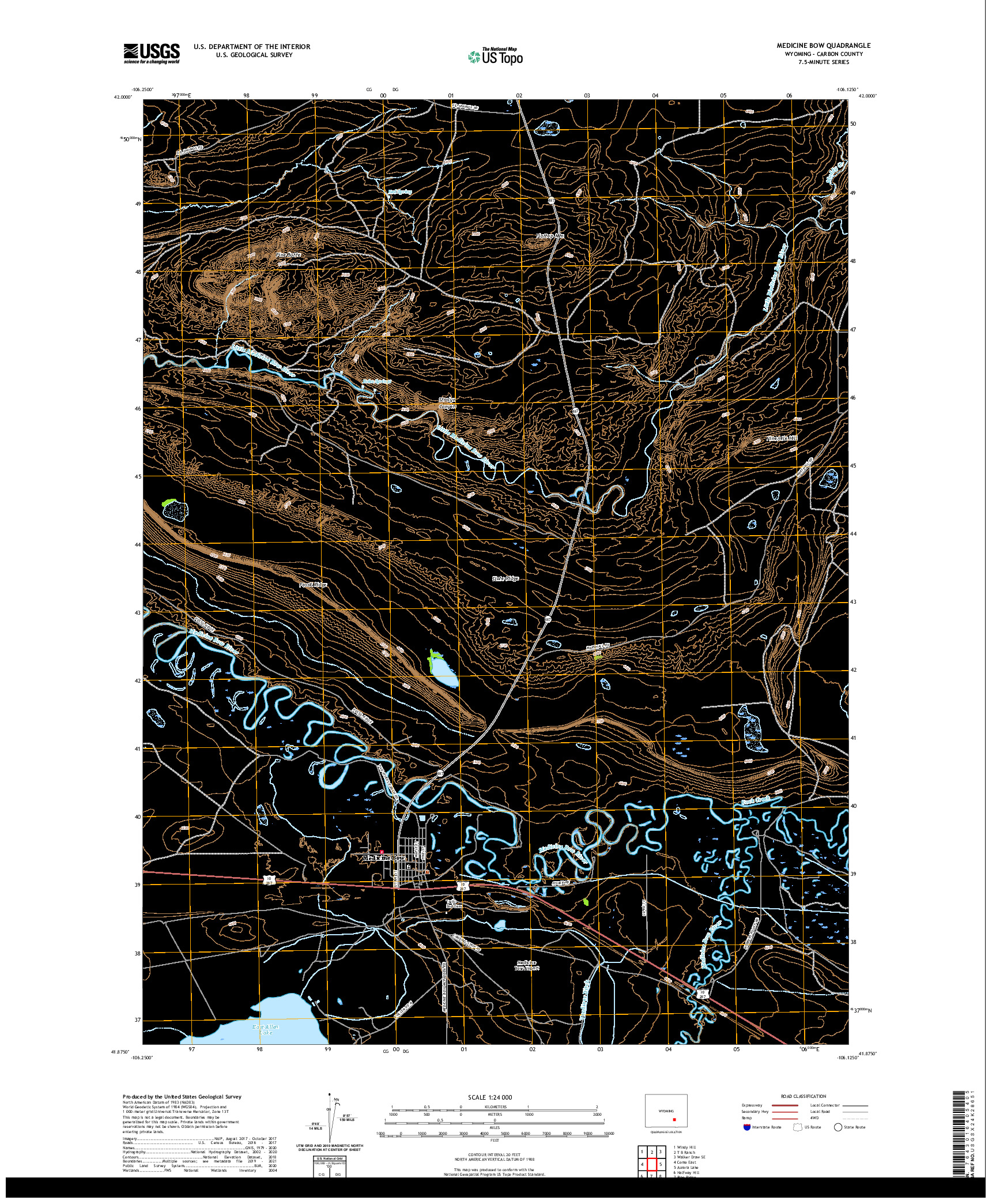 USGS US TOPO 7.5-MINUTE MAP FOR MEDICINE BOW, WY 2021