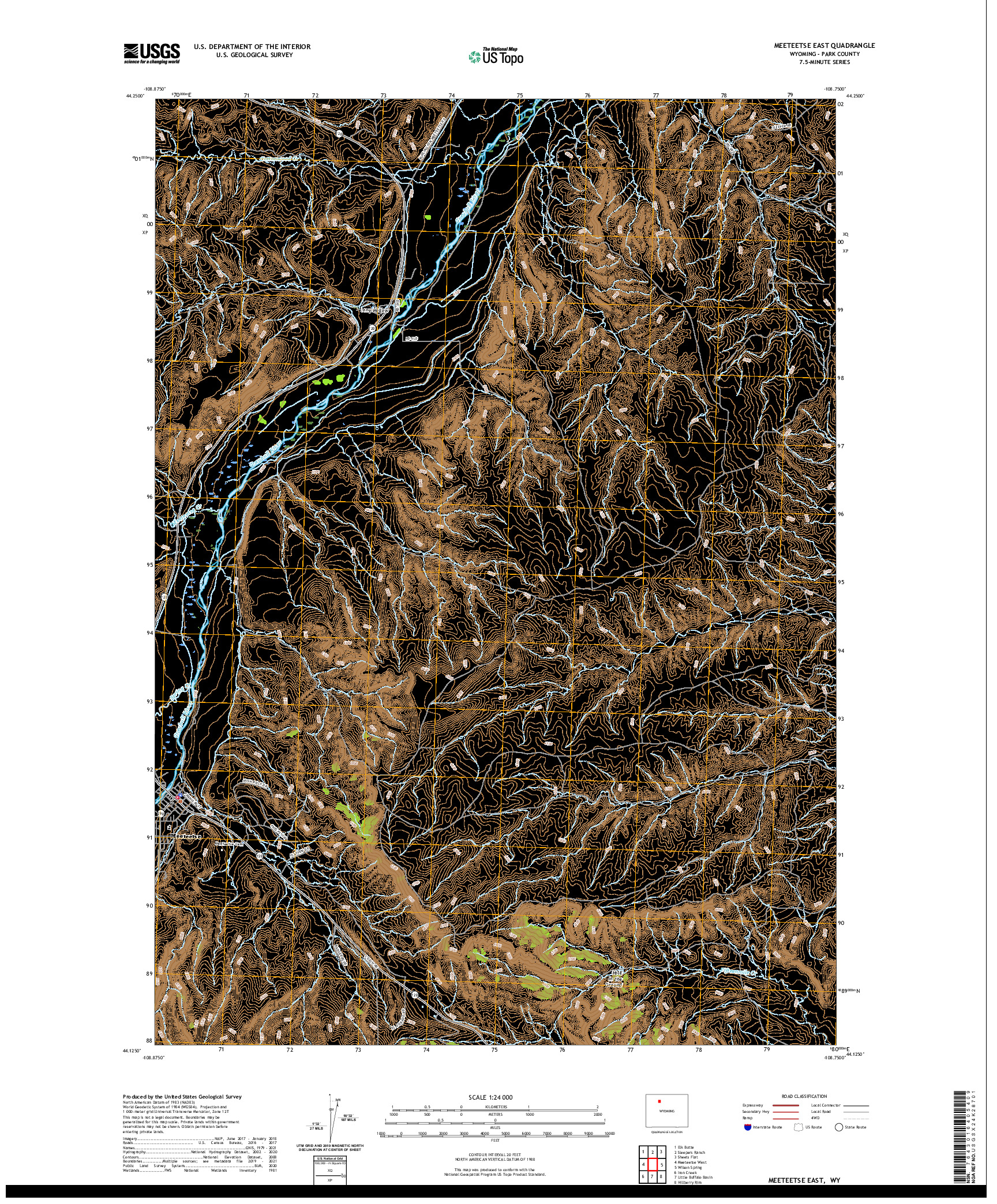 USGS US TOPO 7.5-MINUTE MAP FOR MEETEETSE EAST, WY 2021