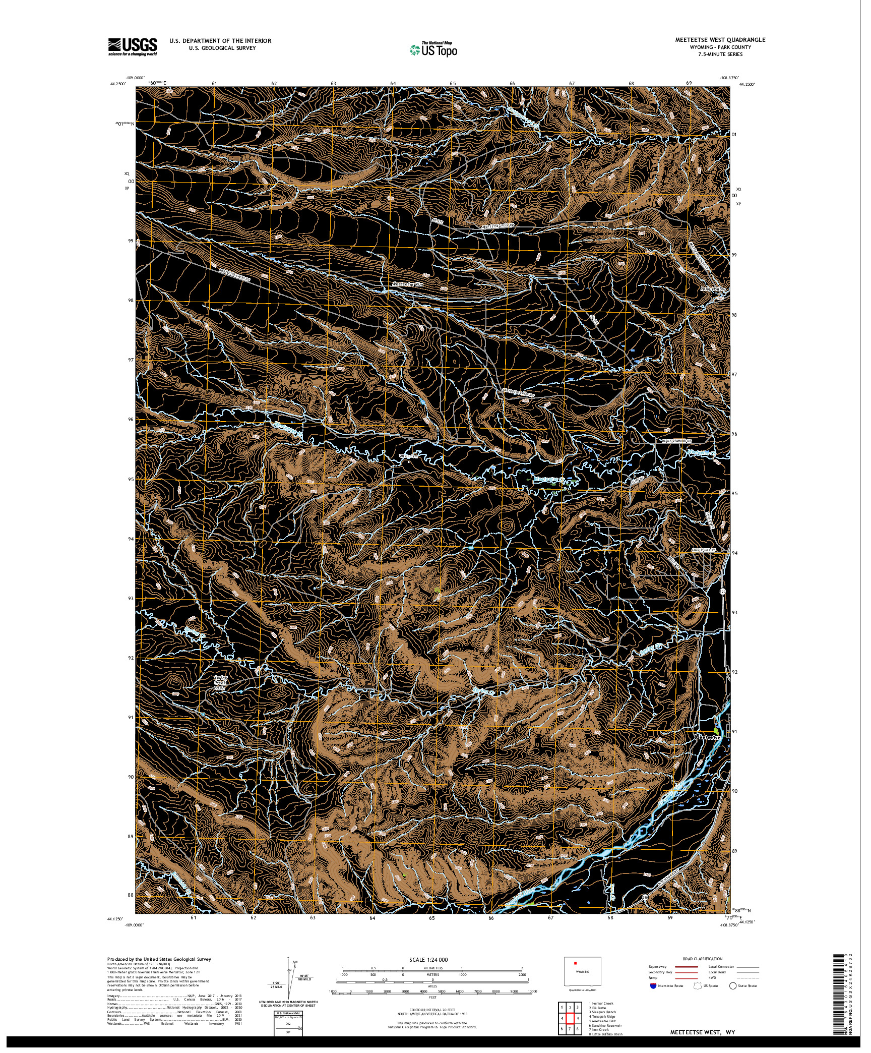 USGS US TOPO 7.5-MINUTE MAP FOR MEETEETSE WEST, WY 2021