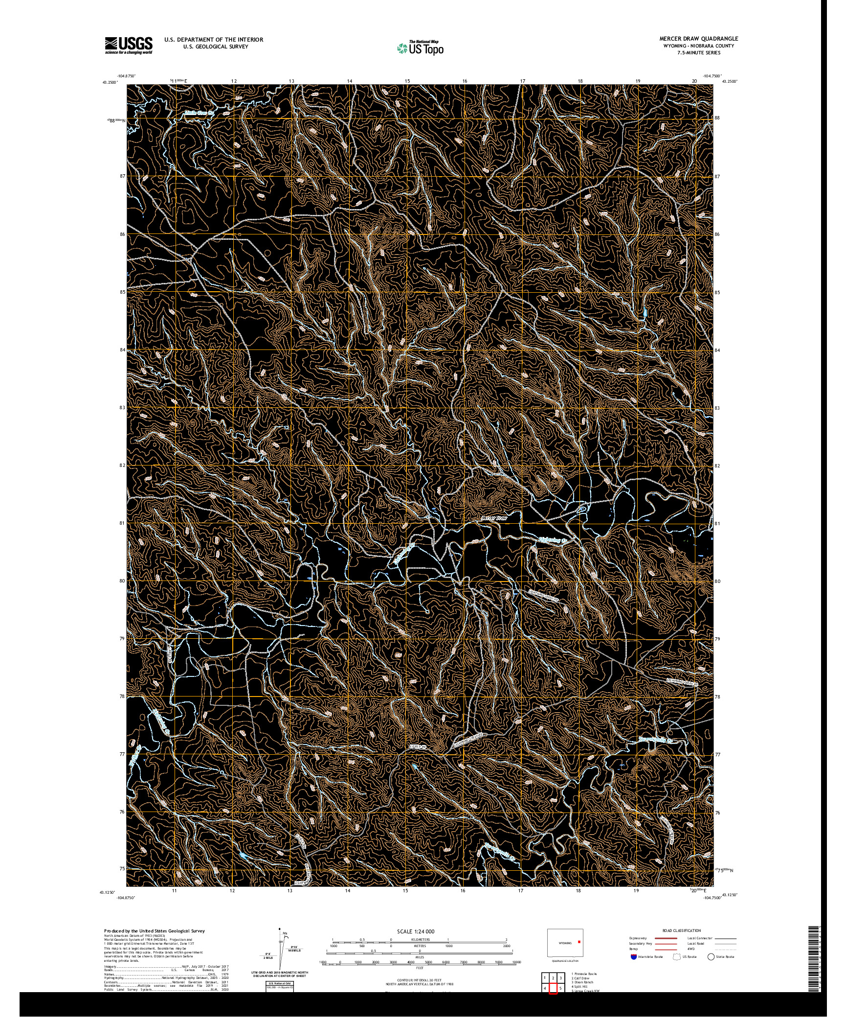 USGS US TOPO 7.5-MINUTE MAP FOR MERCER DRAW, WY 2021